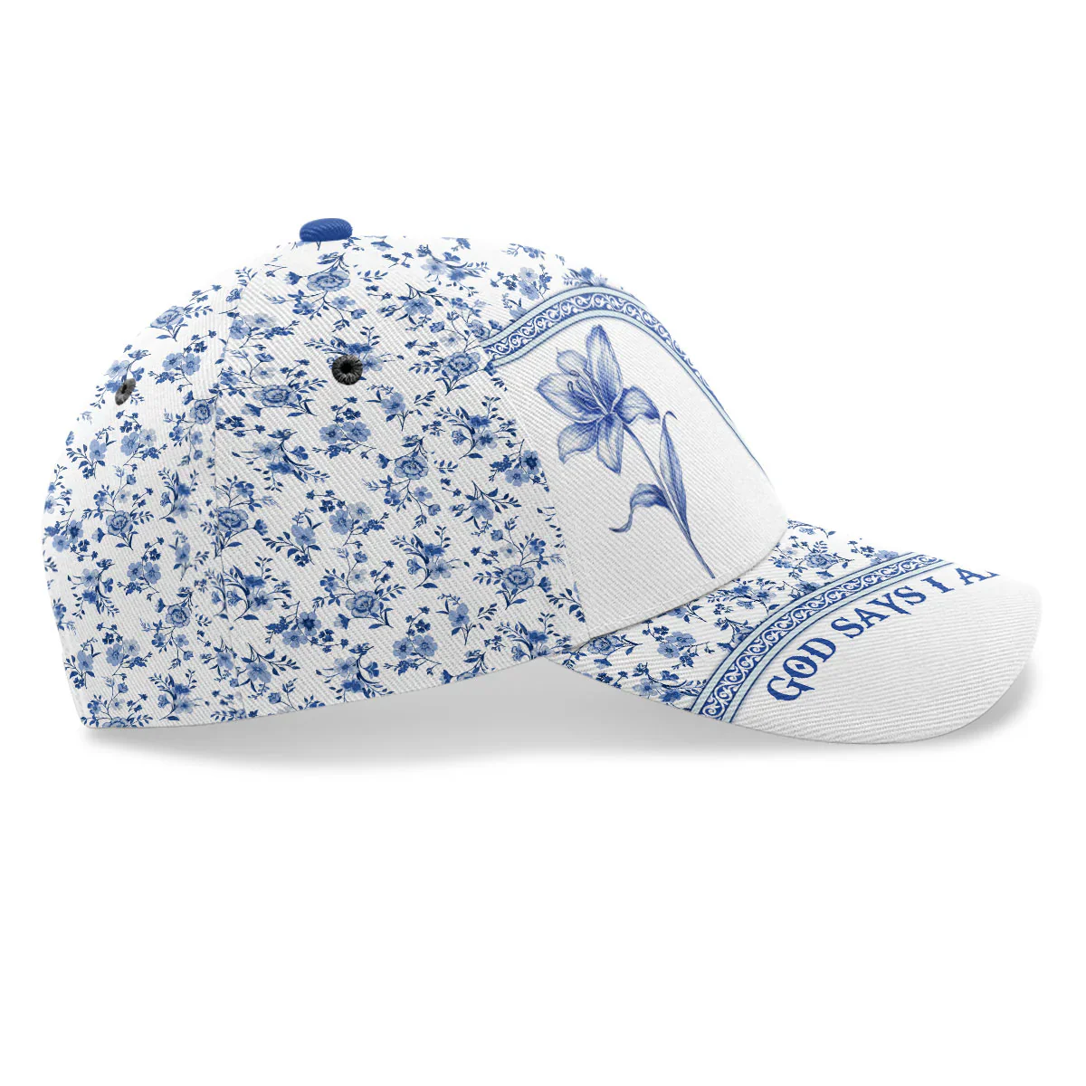 God Says I Am Toile De Jouy Style - Personalized Classic Cap - Image 4