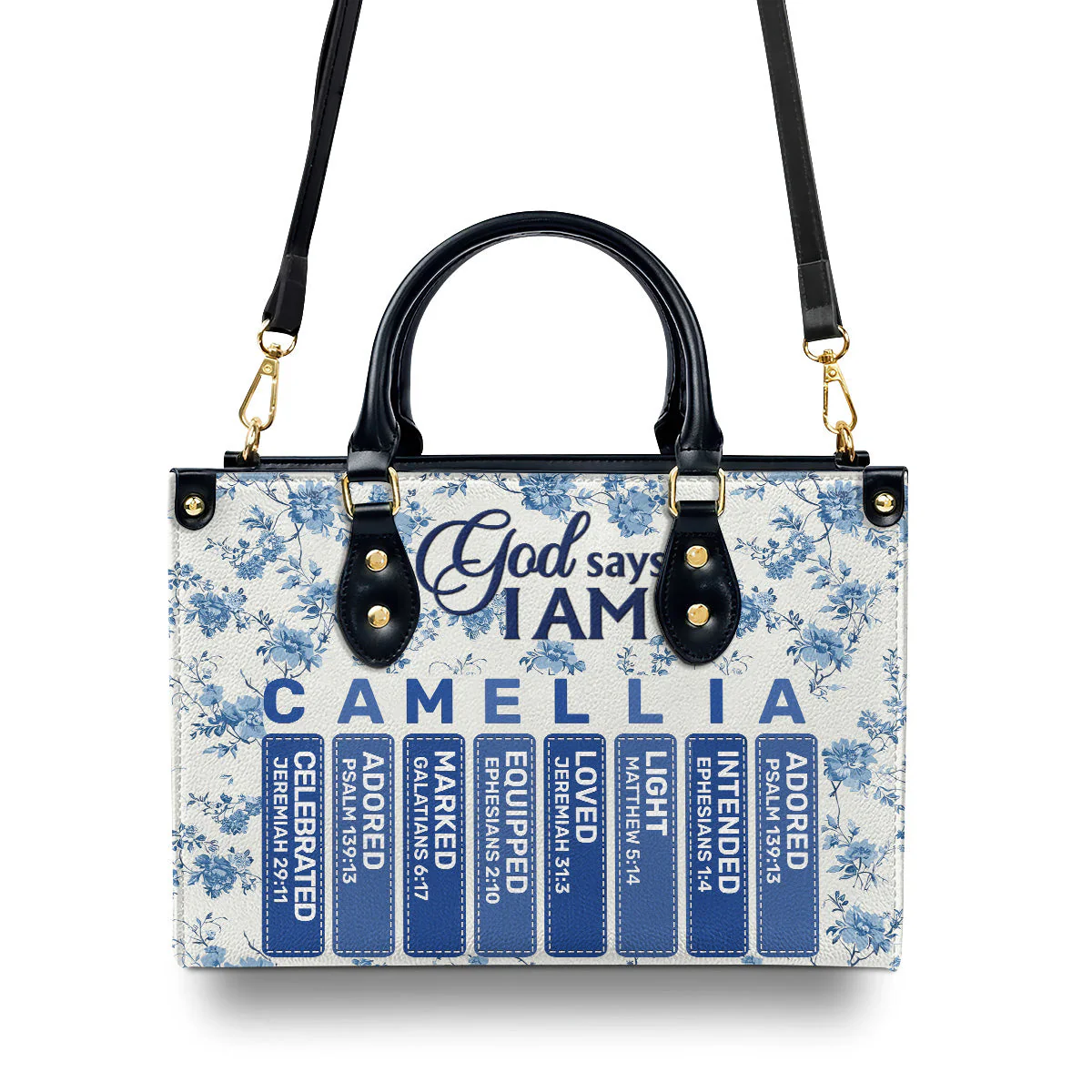 God Says I Am Toile De Jouy Style - Personalized Leather Handbag - Image 3