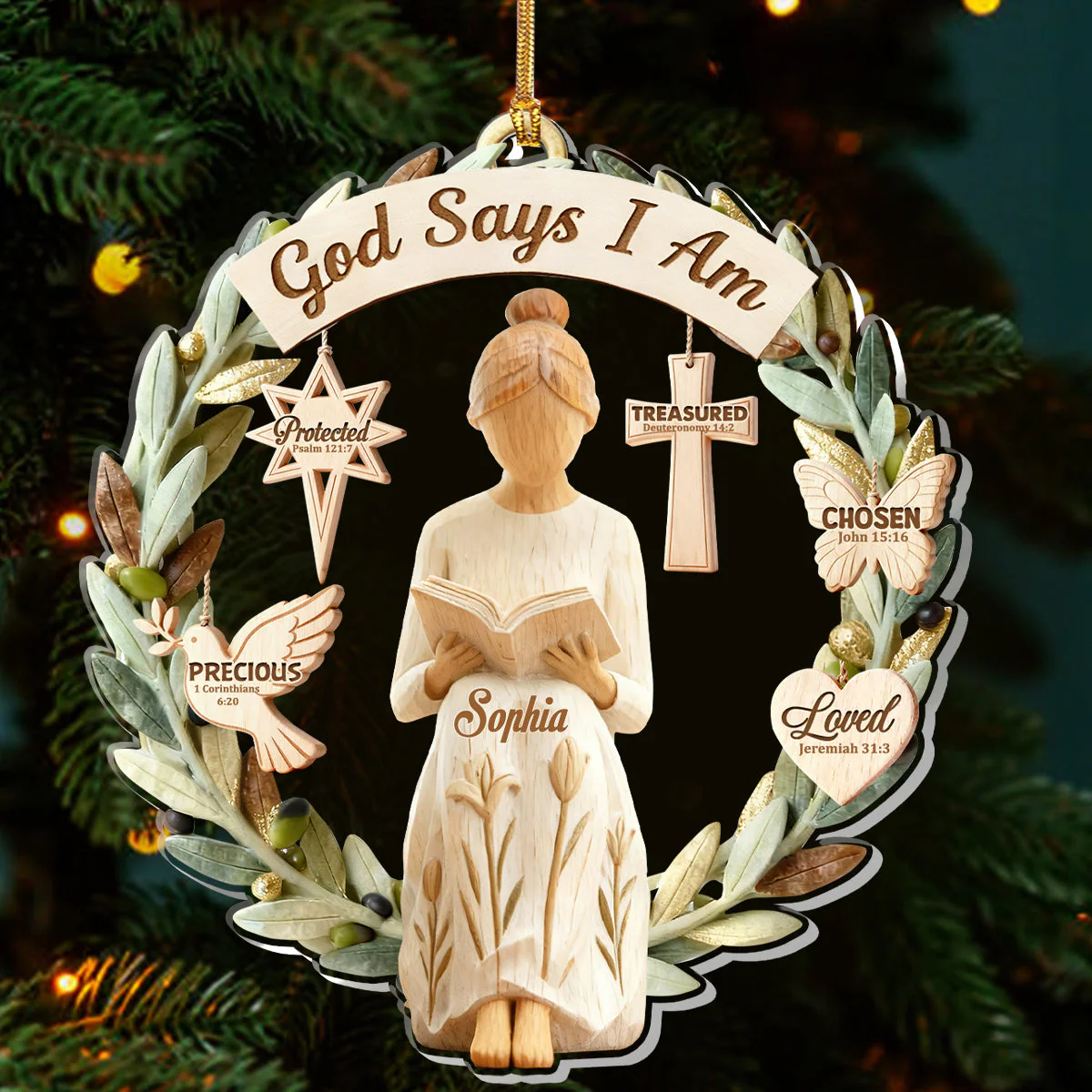 God Says I Am Wreath - Personalized 1-Layer Acrylic Ornament HL128 CU5111021 - Image 3