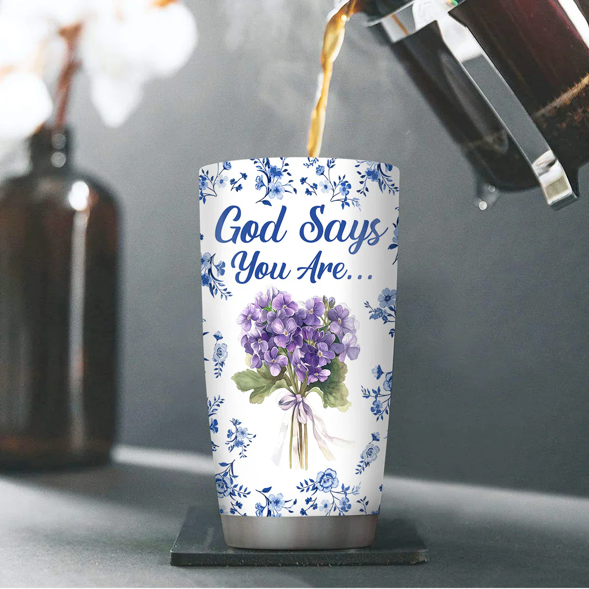 God Says You Are Toile De Jouy Style - Personalized Stainless Steel Tumbler TD118 - Image 5