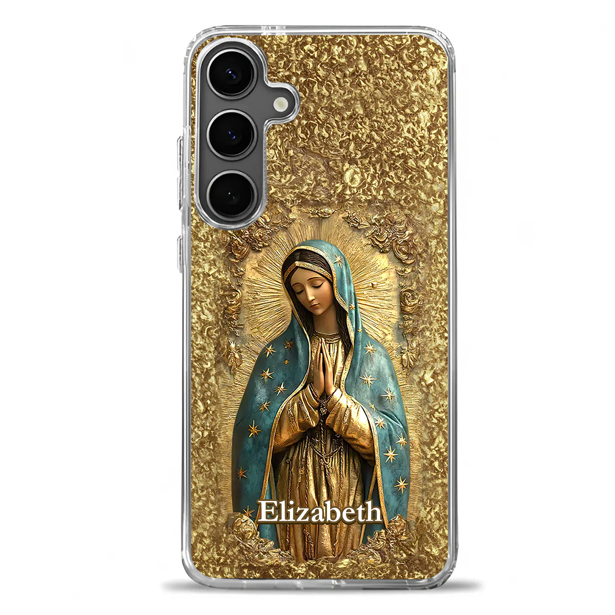 Gold Blessed Virgin Mary -Personalized Phone Case - Christian Gift BA01 - Image 2