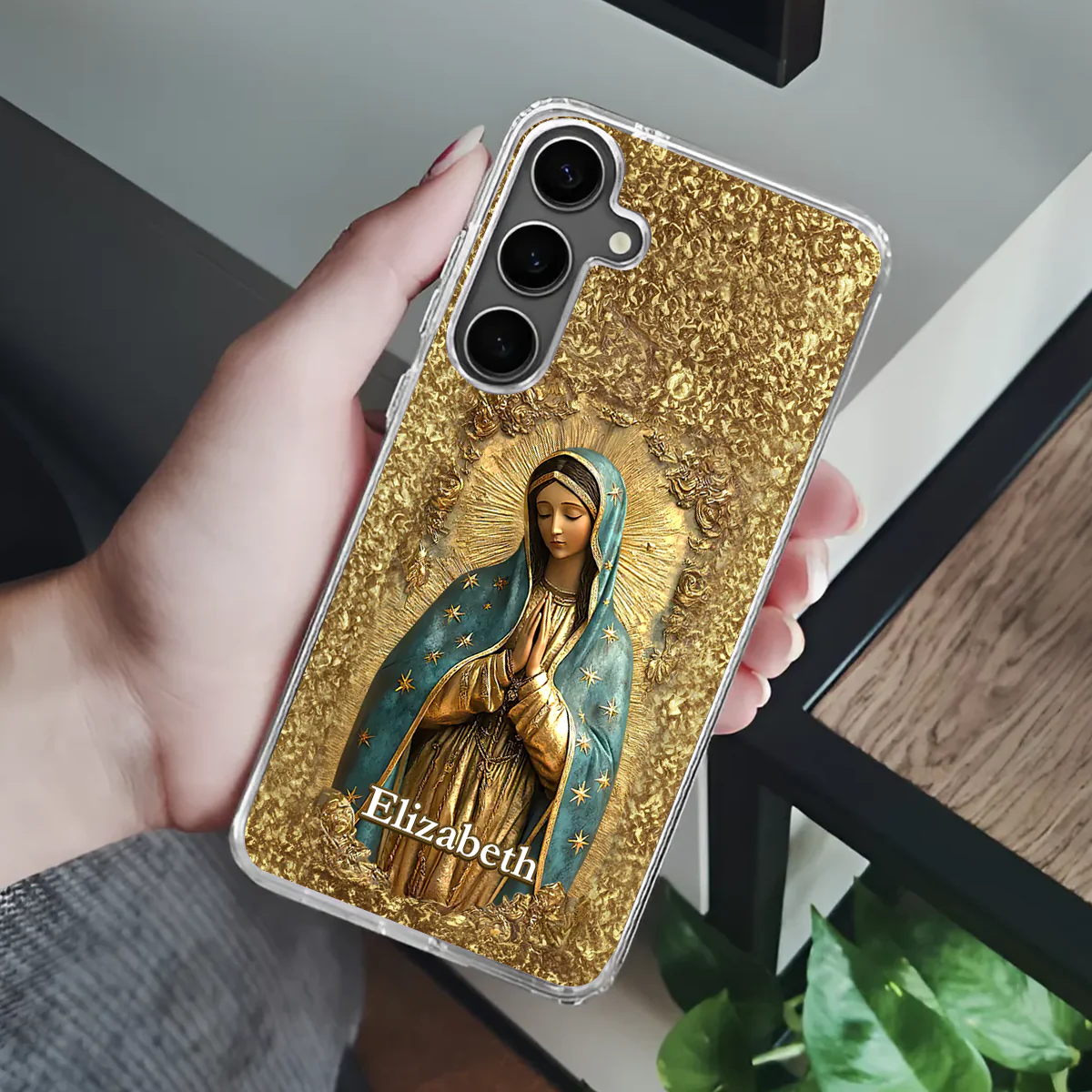 Gold Blessed Virgin Mary -Personalized Phone Case - Christian Gift BA01 - Image 4