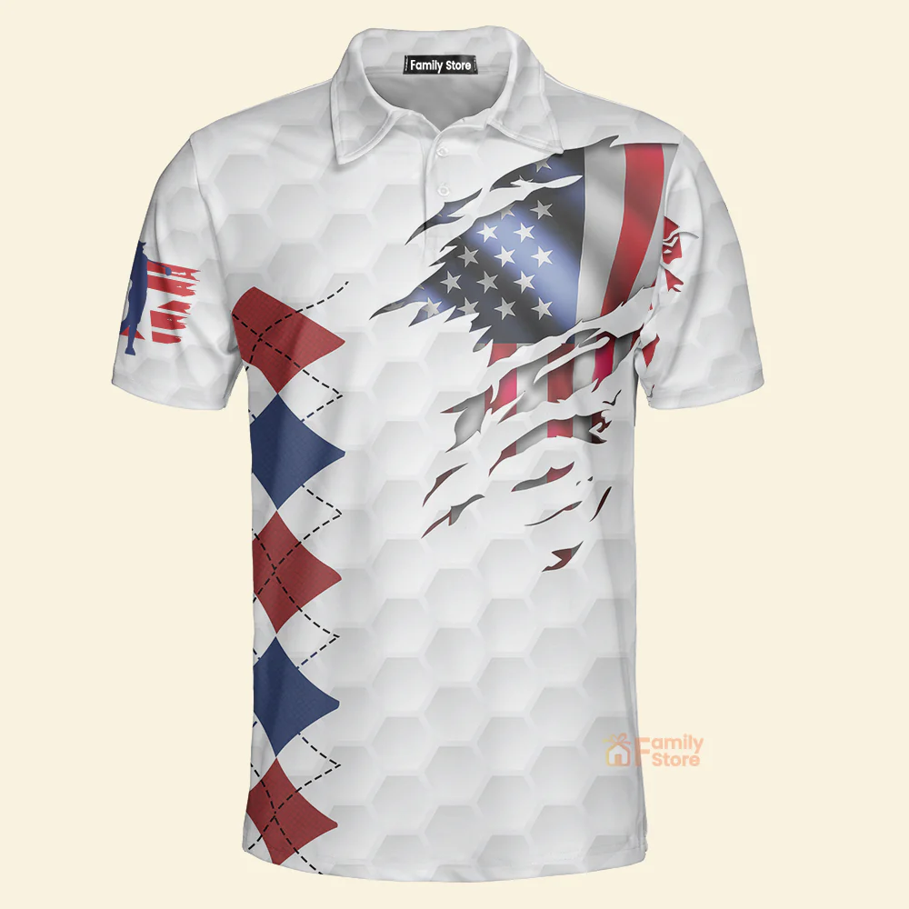 American Flag Golf Ball Pattern - Men Polo - Image 3