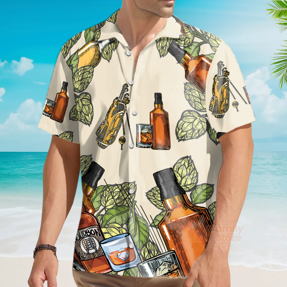 Funny Golf And Bourbon I Like Golf Print Hawaiian Shirt - Image 3