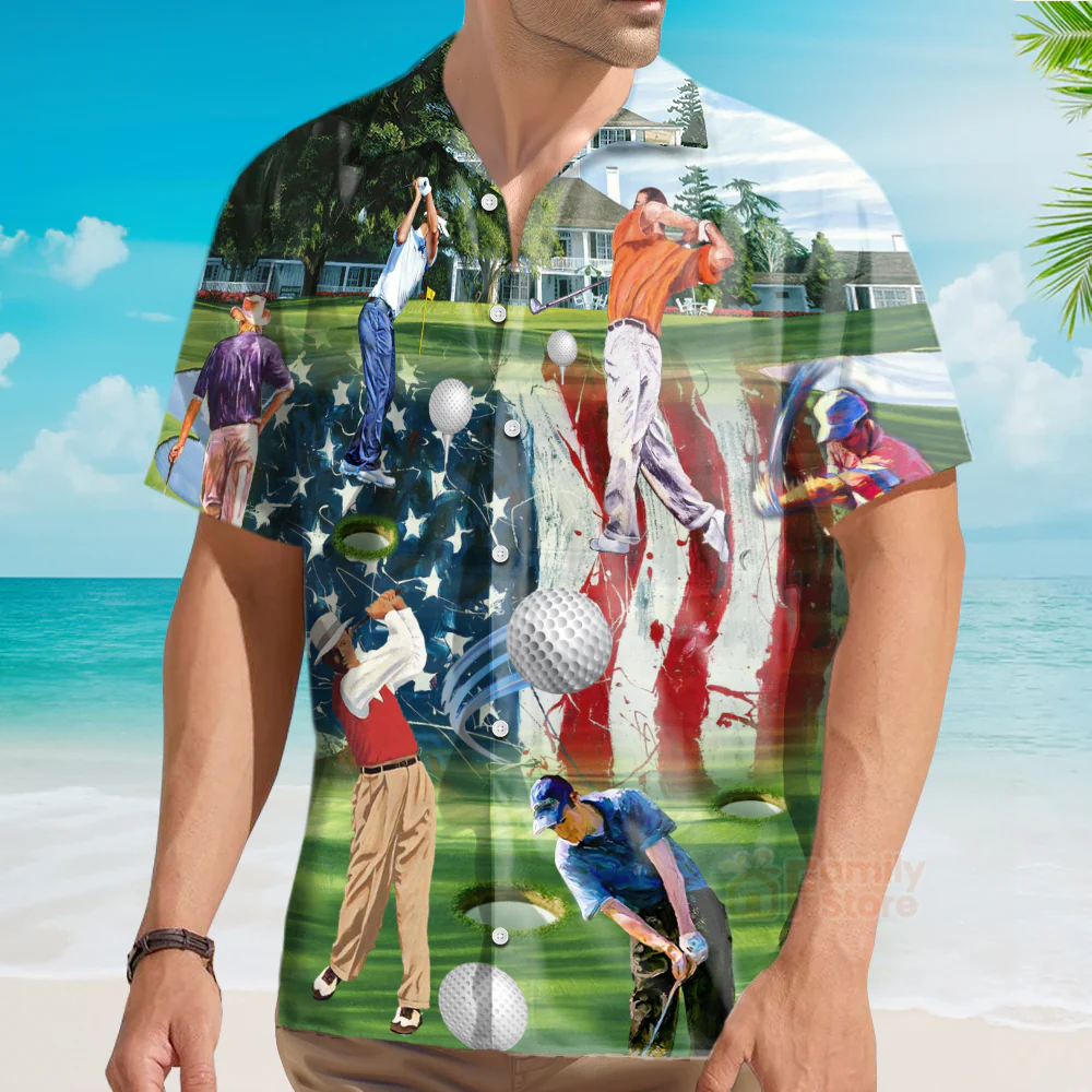 Golf Independence Day American Flag - Hawaiian Shirt - Image 3