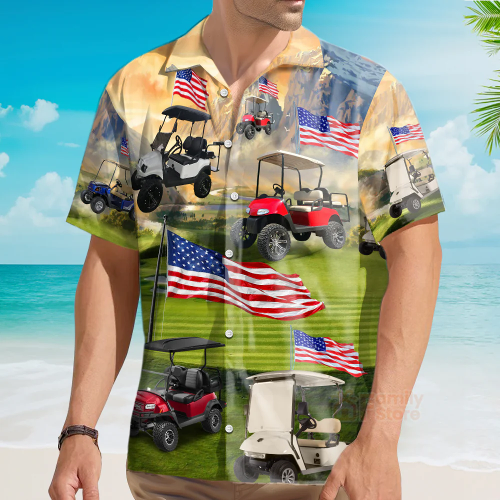 Funny Patriotic Golf Independence Day Club Car - Hawaiian Shirt - Image 3