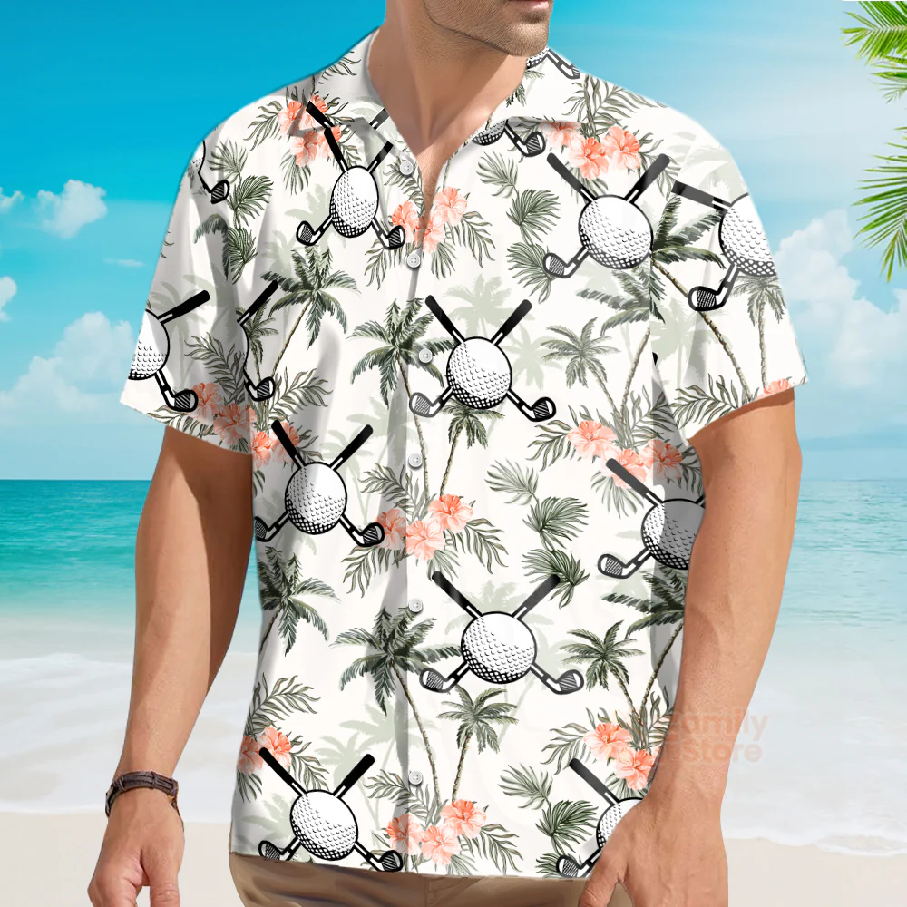 Golf Putter And Balls With Palm Trees Design Hawaiian Shirt - Image 3