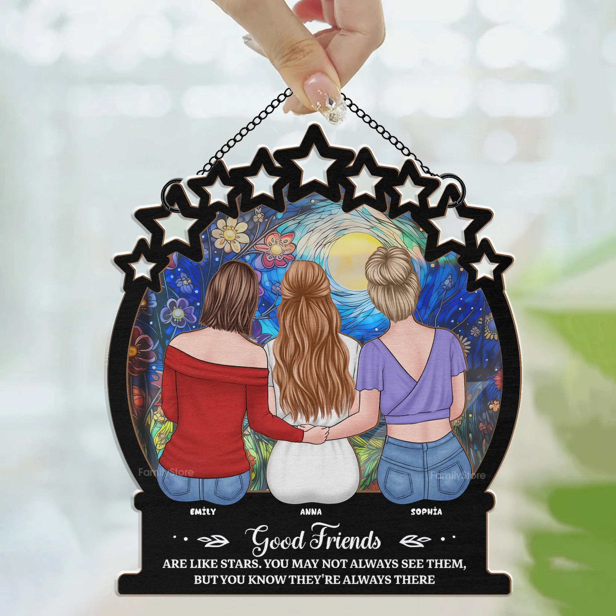 Good Friends Are Like Stars Gifts - Personalized Window Hanging Window Hanging Suncatcher Ornament - Gift For Bestie, Sisters | GR24 NA94 - Image 3