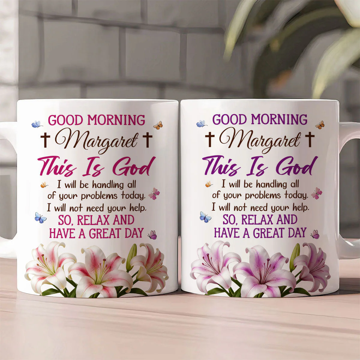 Good Morning This Is God - Personalized White Edge-to-Edge Coffee Mug - Christian Gift - Image 2
