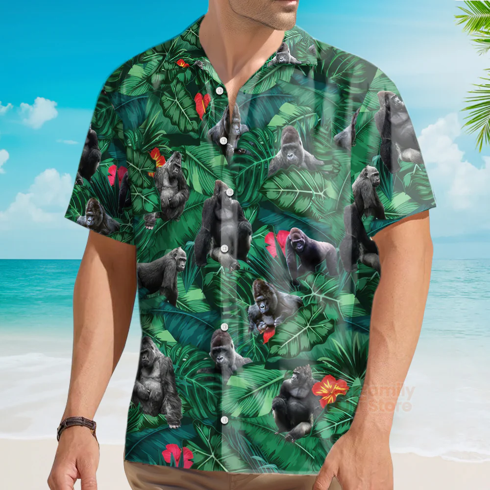 Gorilla Summer Short Sleeve Hawaiian Aloha Shirt - Image 3