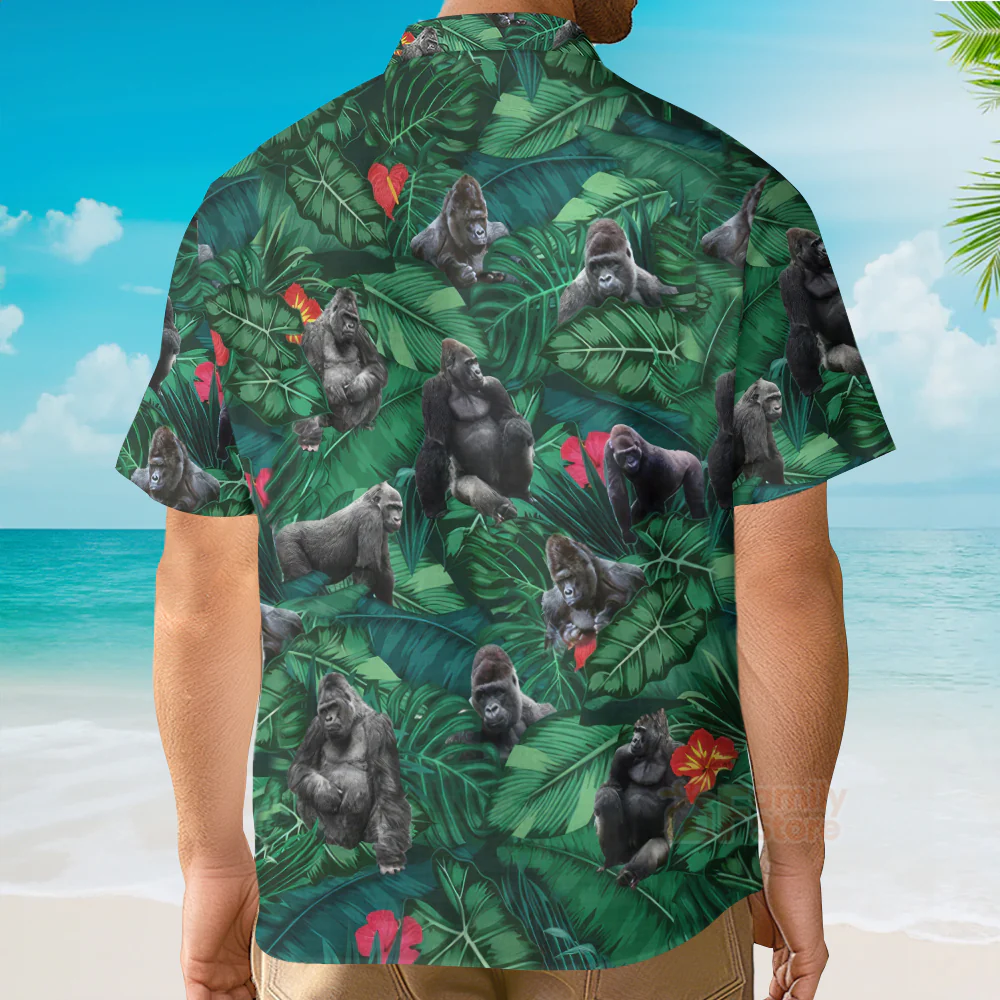 Gorilla Summer Short Sleeve Hawaiian Aloha Shirt - Image 4