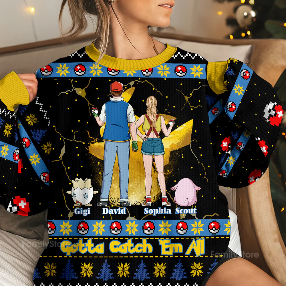 Gotta Catch ’Em All - Personalized Ugly Sweater - Christmas Gift For PoMo Fan, Family, Couple | CL59.V1 HH01 - Image 2