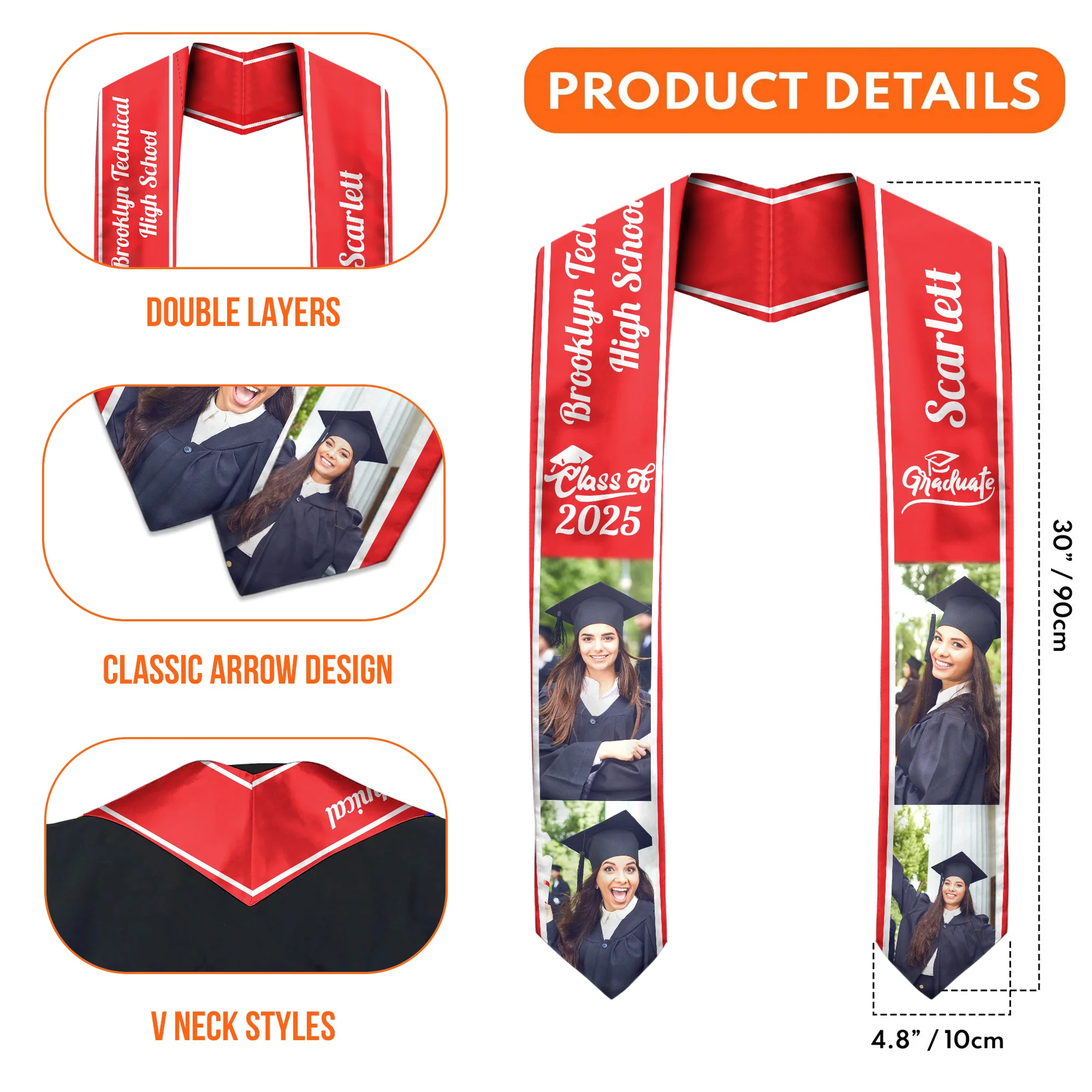 Graduate Class of 2025 - Personalized Graduation Stoles - Graduation Gift, Senior Gift | Custom Photo NH96 - Image 5