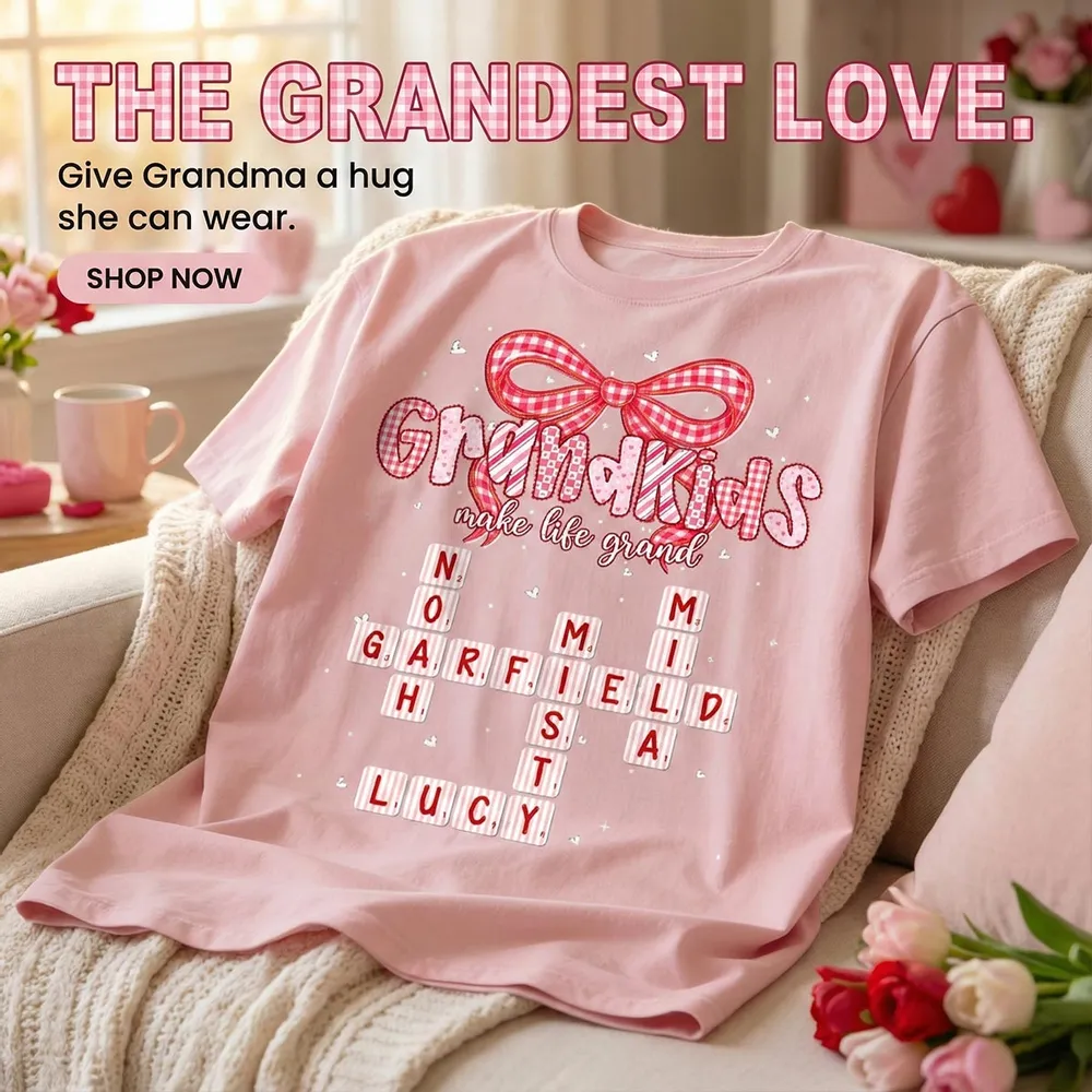 Grandkids Make Life Grand Preppy Pattern Crossword Puzzle Art - Personalized Shirt - Gift For Grandma | HN02 - Image 5