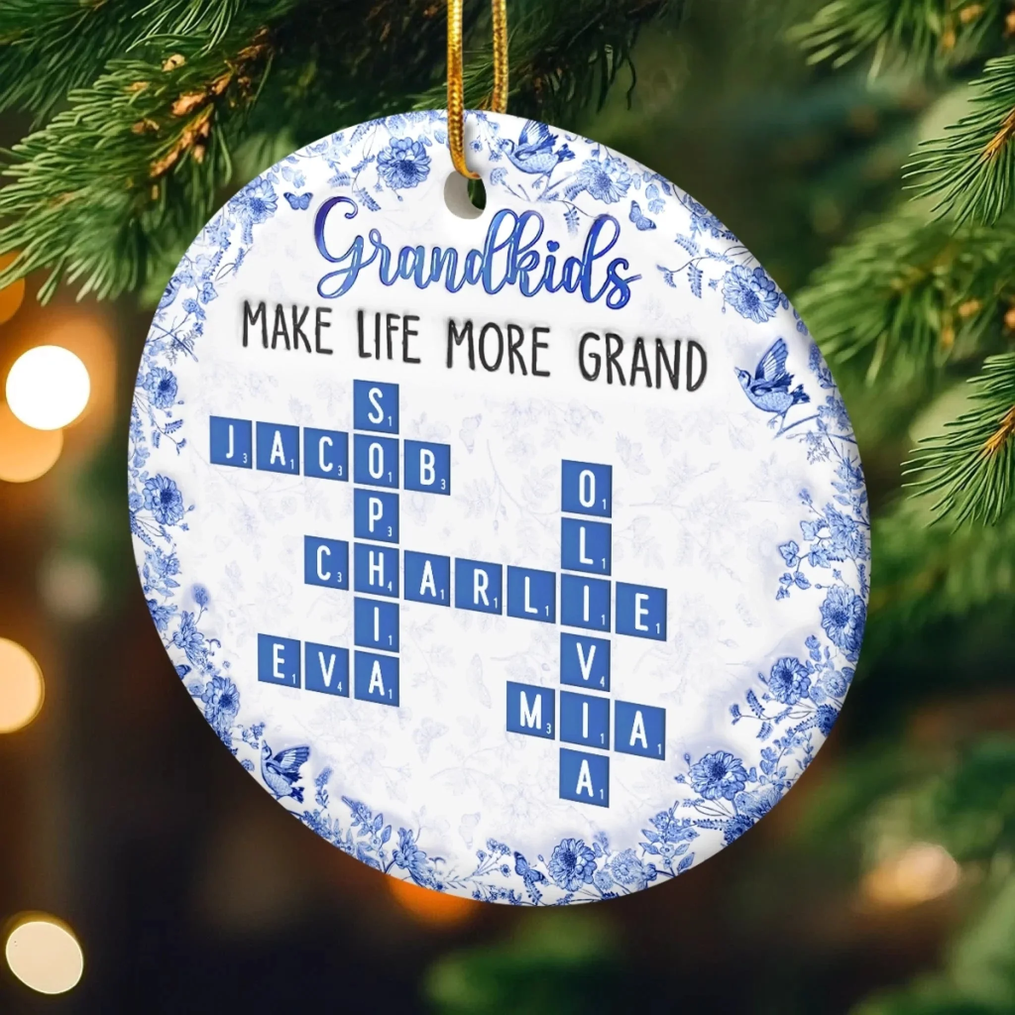 Grandkids Make Life More Grand - Personalized Scrabble Ceramic Ornament - Christmas Gift For Grandpa, Grandma HH01 - Image 4