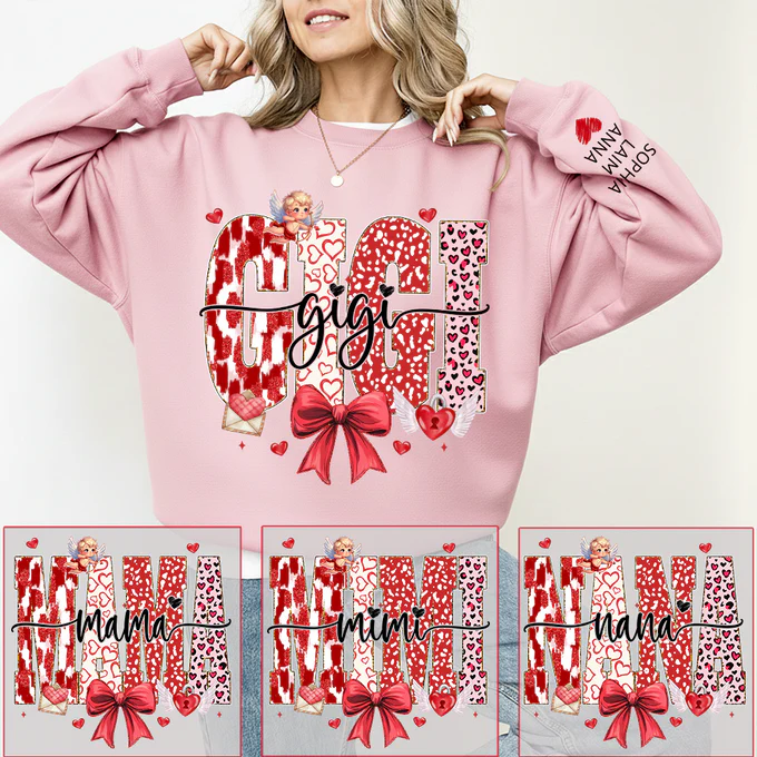 Grandma and Grandchild - Personalized Sweatshirt With Design On Sleeve - Gift For Mom, Grandma | HN02