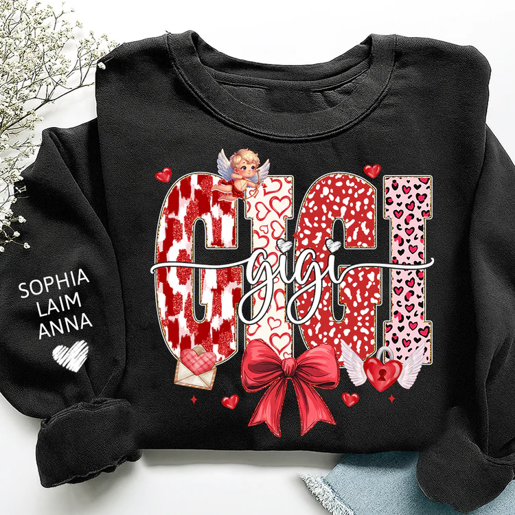 Grandma and Grandchild - Personalized Sweatshirt With Design On Sleeve - Gift For Mom, Grandma | HN02 - Image 4