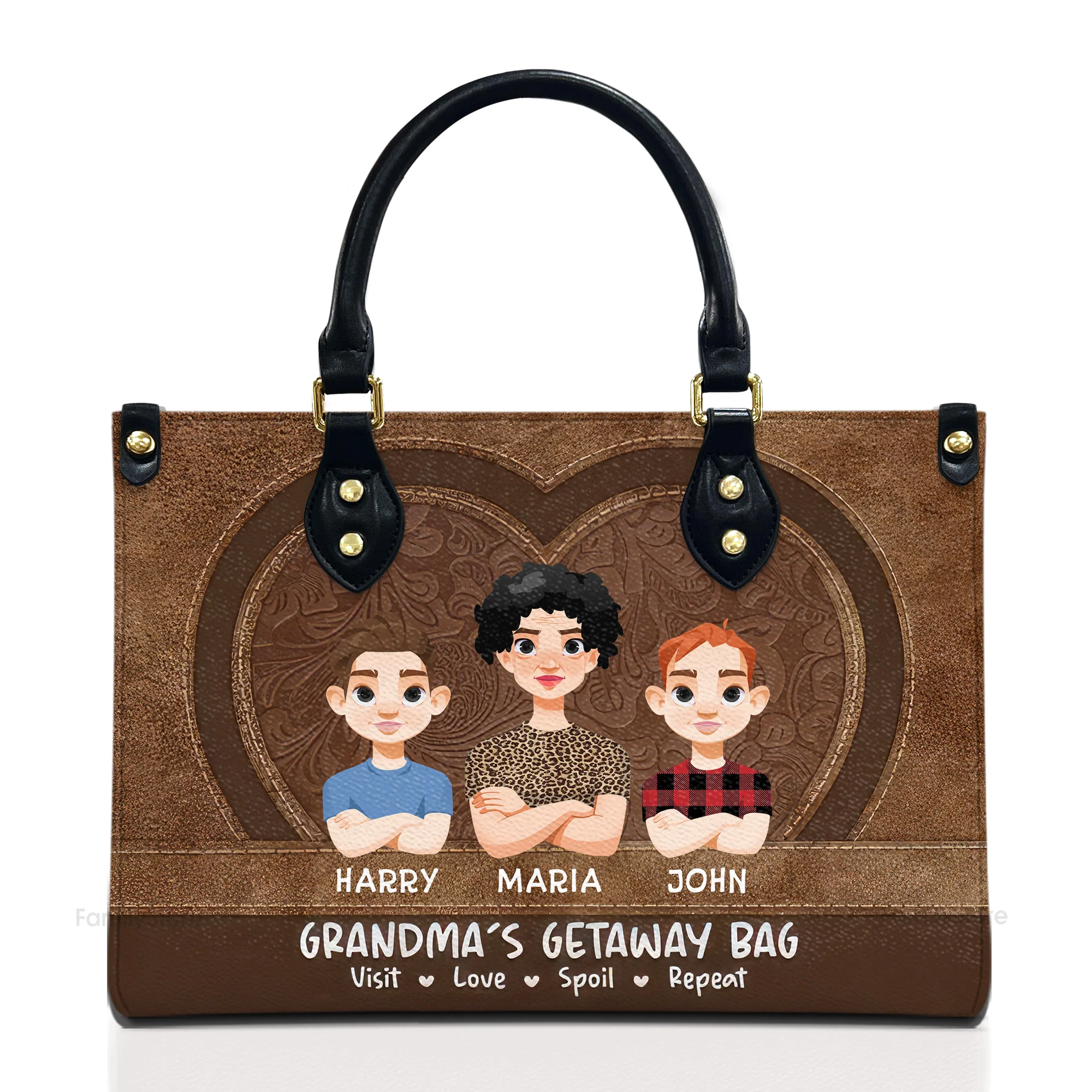 Grandma And Little Grandkids - Personalized Leather Bag - Gift For Mother, Grandma, Grandmother, Mother's Day | CL50 NA94
