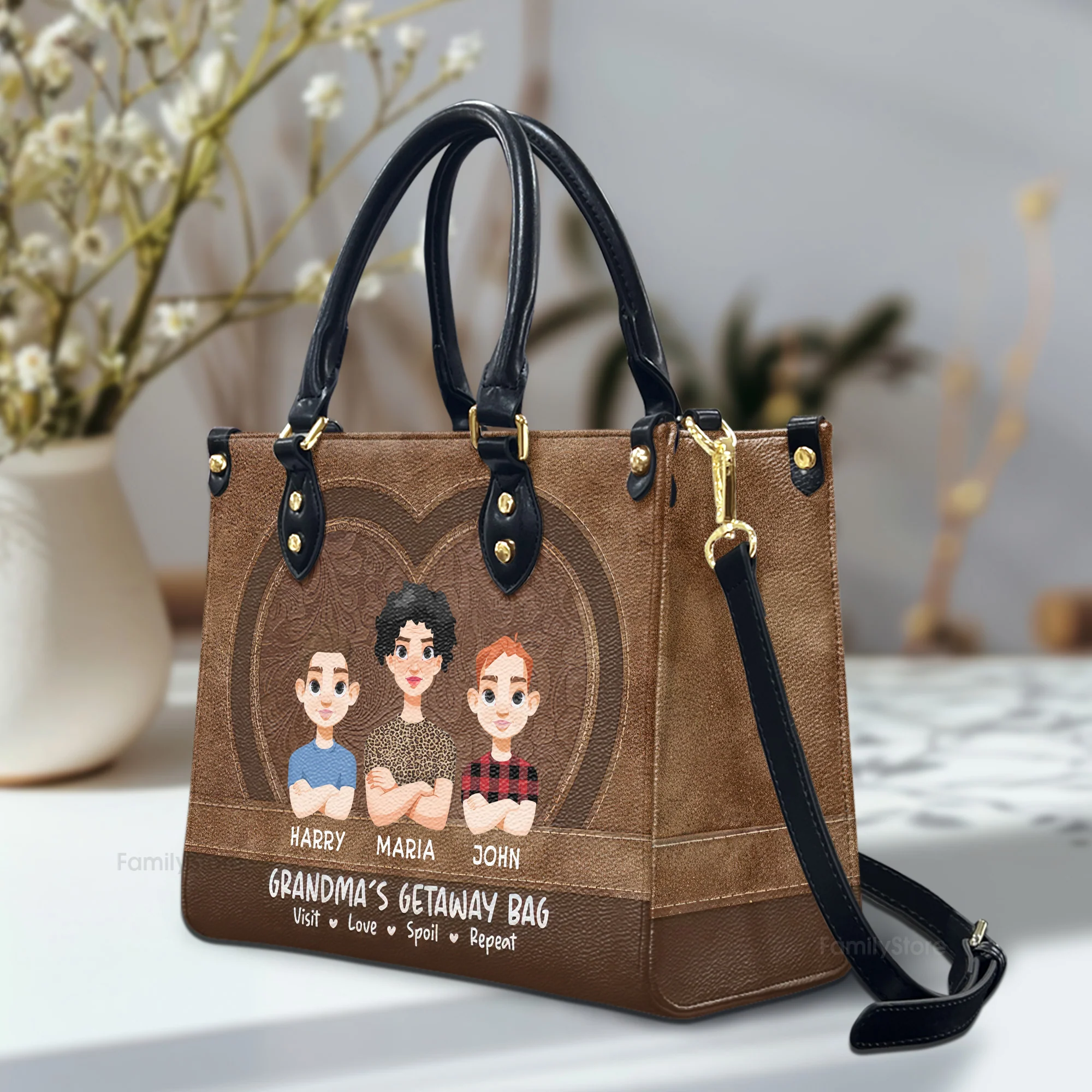Grandma And Little Grandkids - Personalized Leather Bag - Gift For Mother, Grandma, Grandmother, Mother's Day | CL50 NA94 - Image 2
