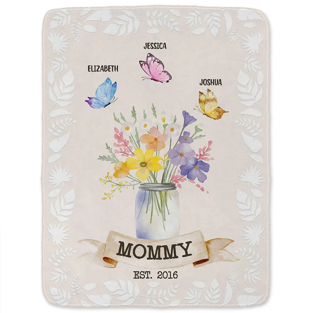 Grandma Mom Est Butterfly - Personalized Blanket - Gift For Mom, Grandma, Mothers Day, Plant Lovers NA94