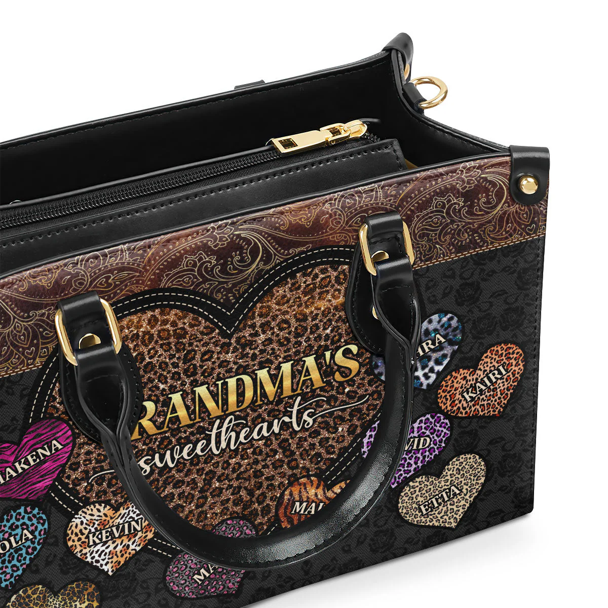 Grandma’s Sweethearts - Personalized Leather Handbag - Gift For African Grandma HD95 - Image 3