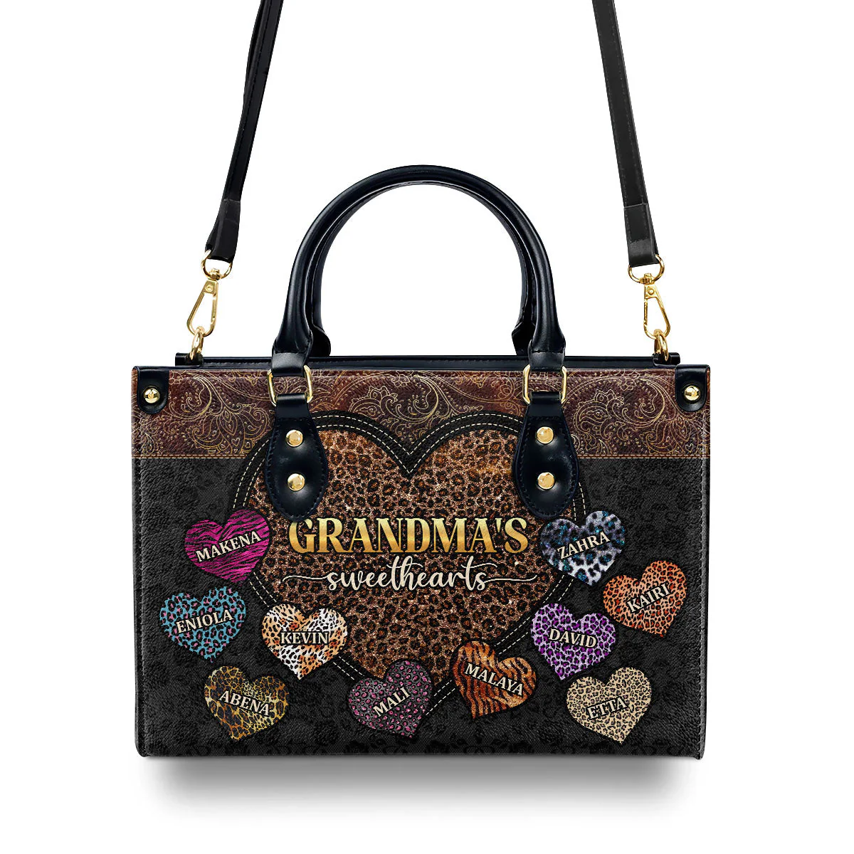 Grandma’s Sweethearts - Personalized Leather Handbag - Gift For African Grandma HD95 - Image 4