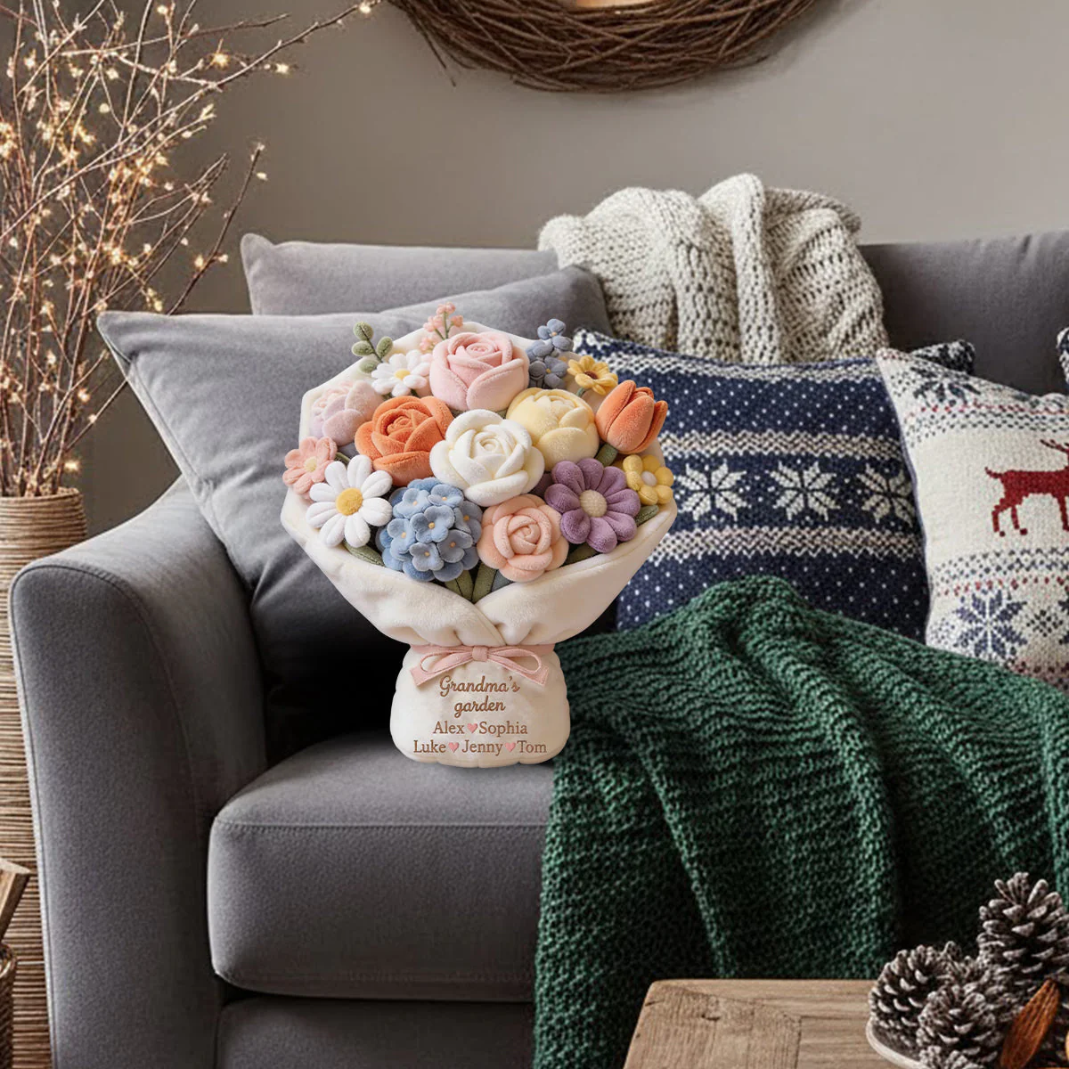 Grandma's Flowers Bouquet  - Personalized Custom Shape Pillow - Gift For Grandma, Mom, Kids | HH01 - Image 4