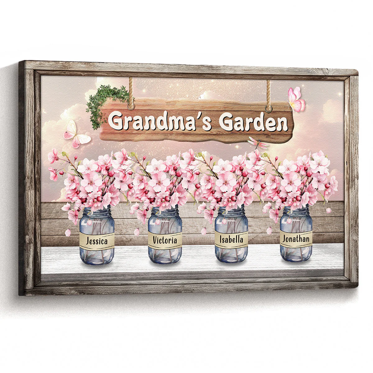 Grandma's Garden Cherry Blossom - Personalized Canvas Poster - Gift For Mom, Grandma HN02