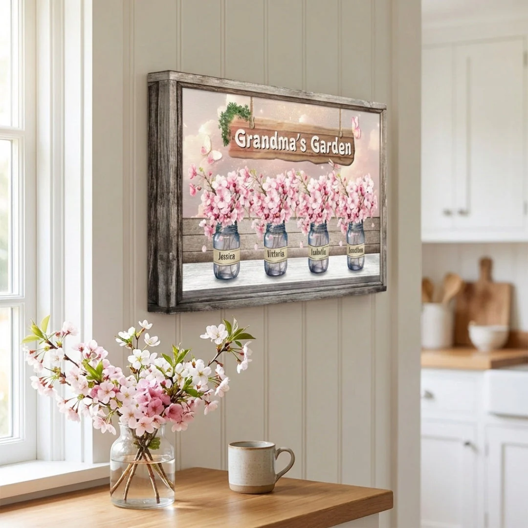 Grandma's Garden Cherry Blossom - Personalized Canvas Poster - Gift For Mom, Grandma HN02 - Image 2