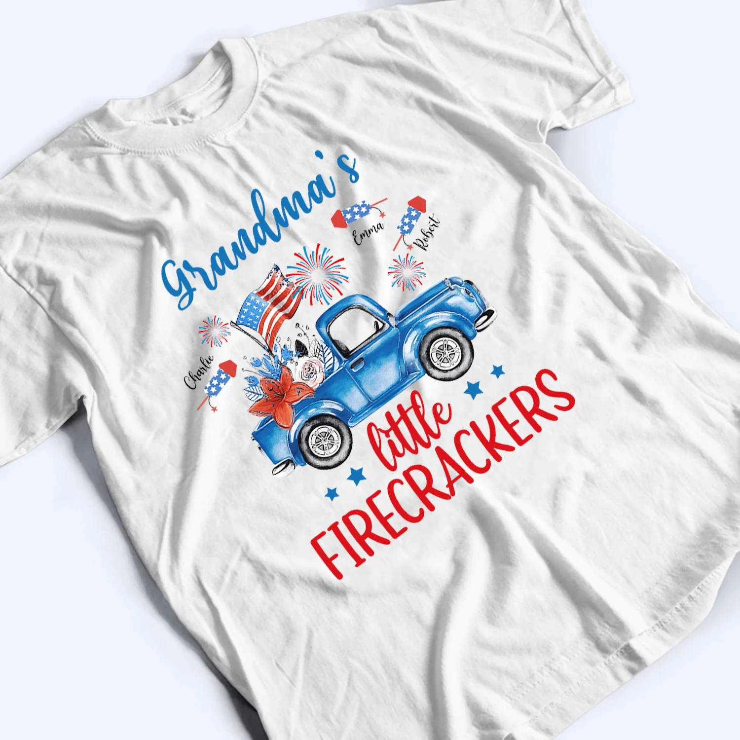 Grandma's Little Firecrackers 4th of July Patriotic - Personalized T-shirt - Gift For Grandma, Mother's Day HN02 - Image 4