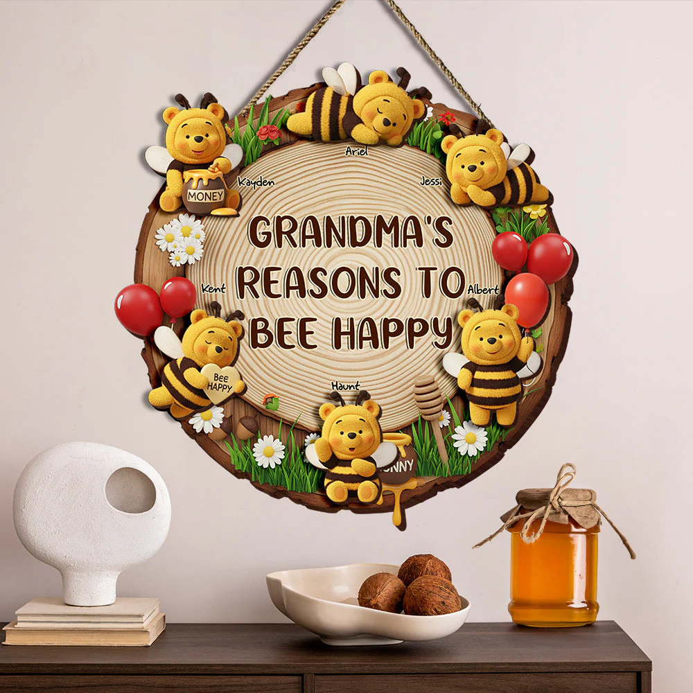 Grandma's Reasons To Bee Happy - Personalized Custom Shaped Wood Sign - Gift For Mom, Grandma NL122 - Image 2
