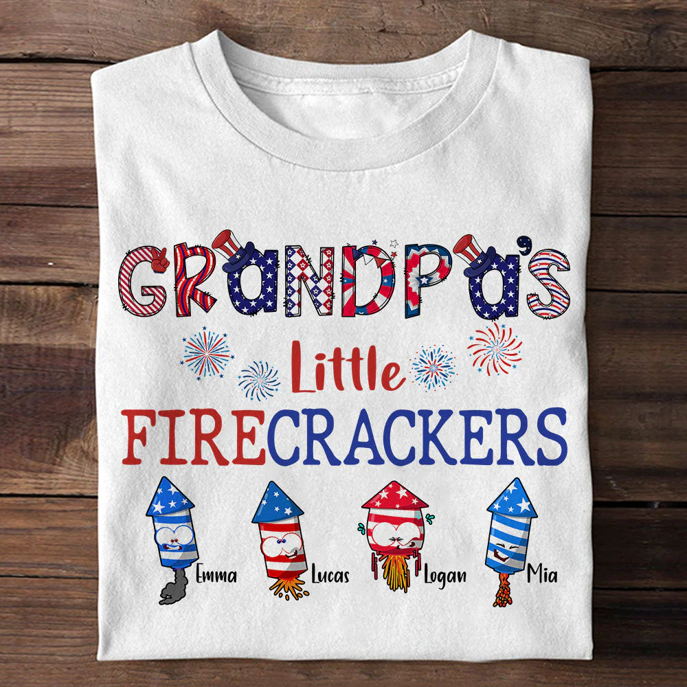 Grandpa's Little Firecrackers - Personalized T-shirt - Patriotic Gift For Dad, Grandpa HN02 - Image 2
