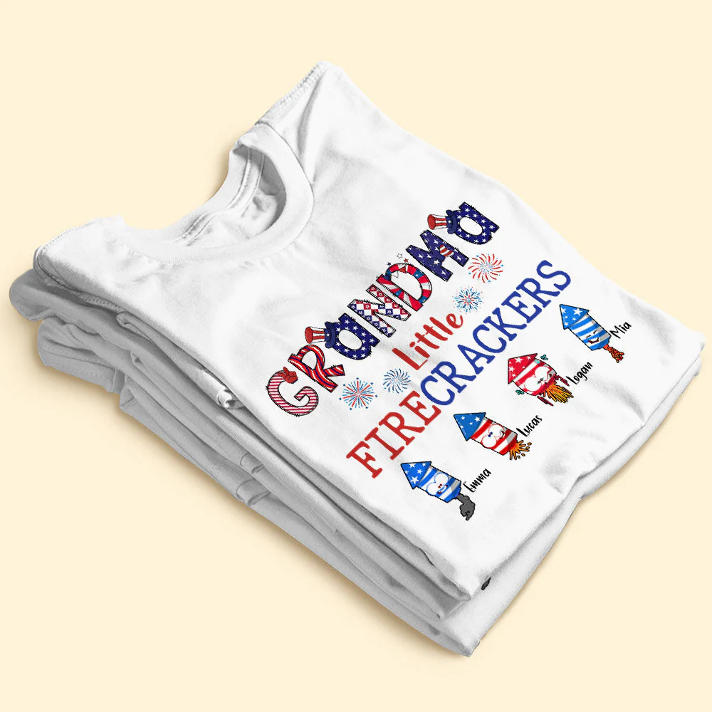 Grandpa's Little Firecrackers - Personalized T-shirt - Patriotic Gift For Dad, Grandpa HN02 - Image 4