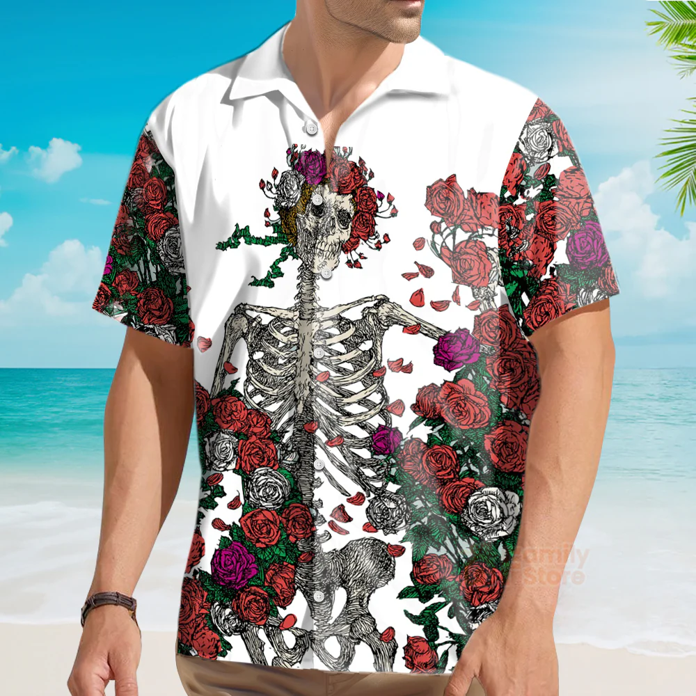 Grateful Dead Skull Hawaiian Shirt - Image 3
