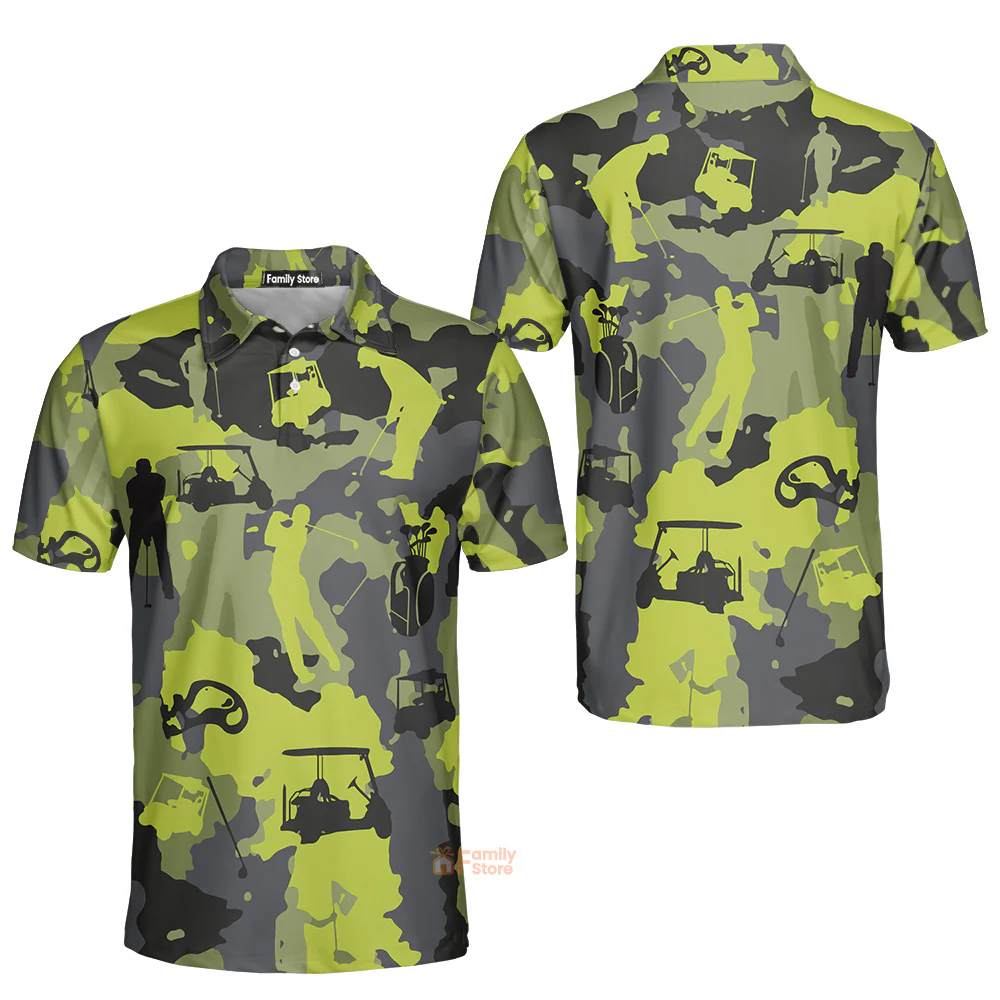 Green And Grey Camouflage, Military Streetwear, Camo Men Golf Polo Shirt - Image 4