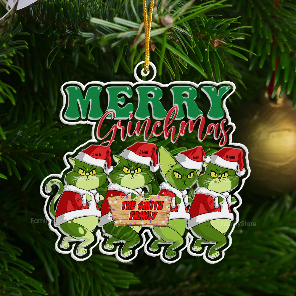 Grinch Green Cats Stolen Christmas - Gift For Cat, Pet Lovers - Personalized Acrylic Ornament - CL16 NA94 - Image 2