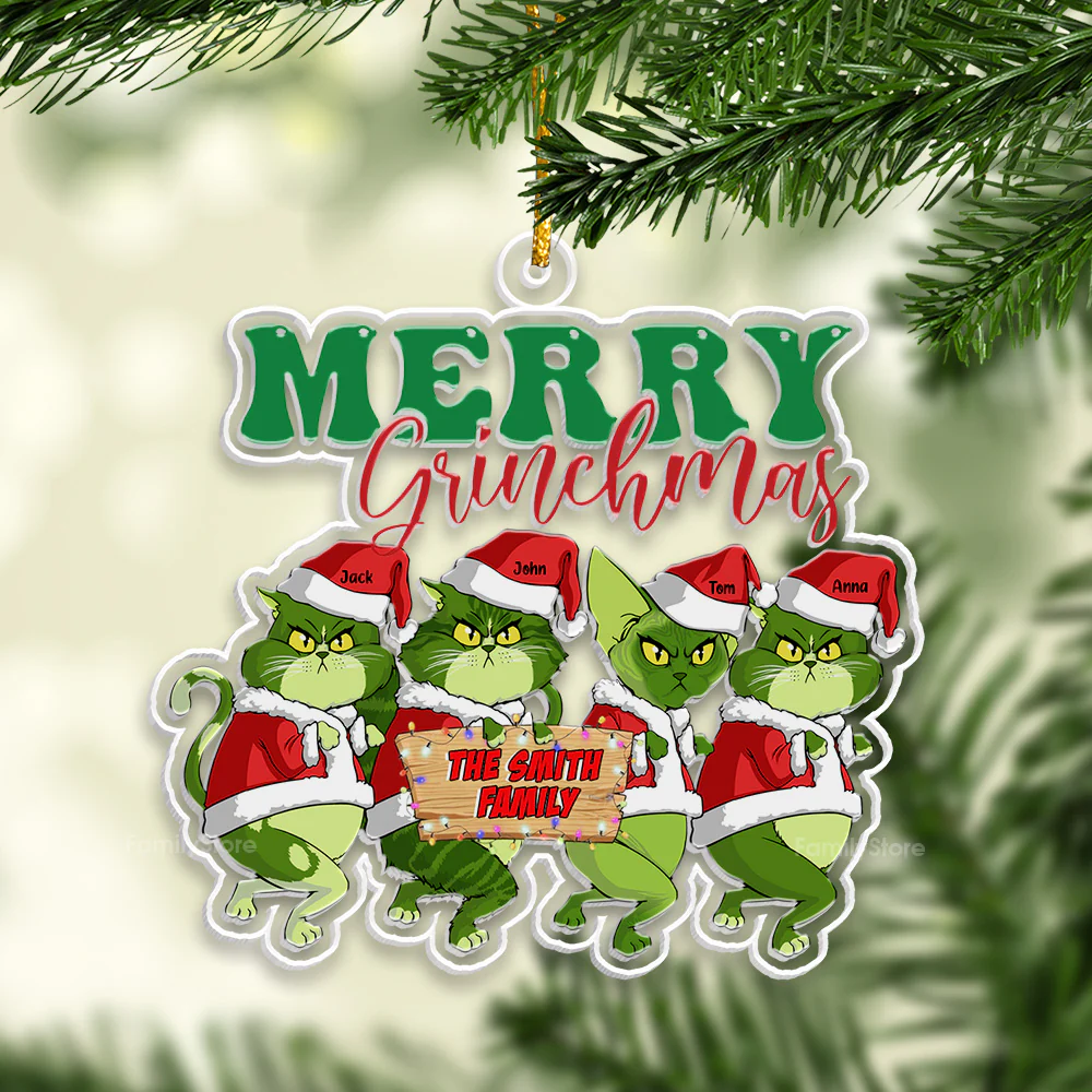 Grinch Green Cats Stolen Christmas - Gift For Cat, Pet Lovers - Personalized Acrylic Ornament - CL16 NA94 - Image 3