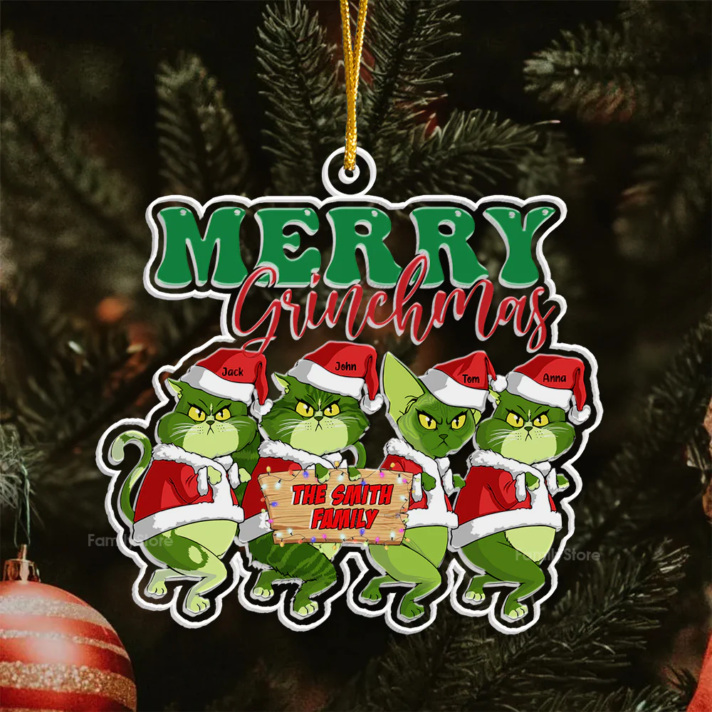 Grinch Green Cats Stolen Christmas - Gift For Cat, Pet Lovers - Personalized Acrylic Ornament - CL16 NA94 - Image 5