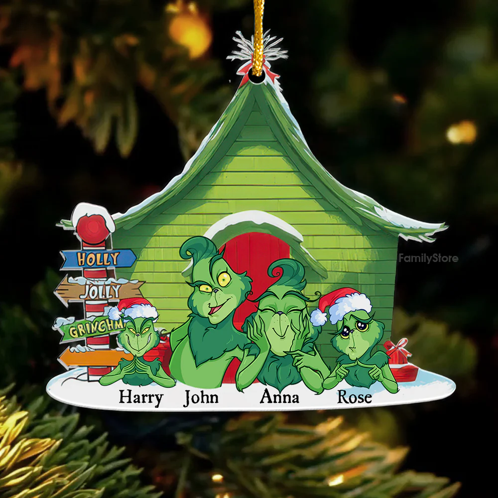 Green Monster Family Merry Christmas - Gift For Family Members - Personalized Acrylic Ornament - CL27 - Image 4