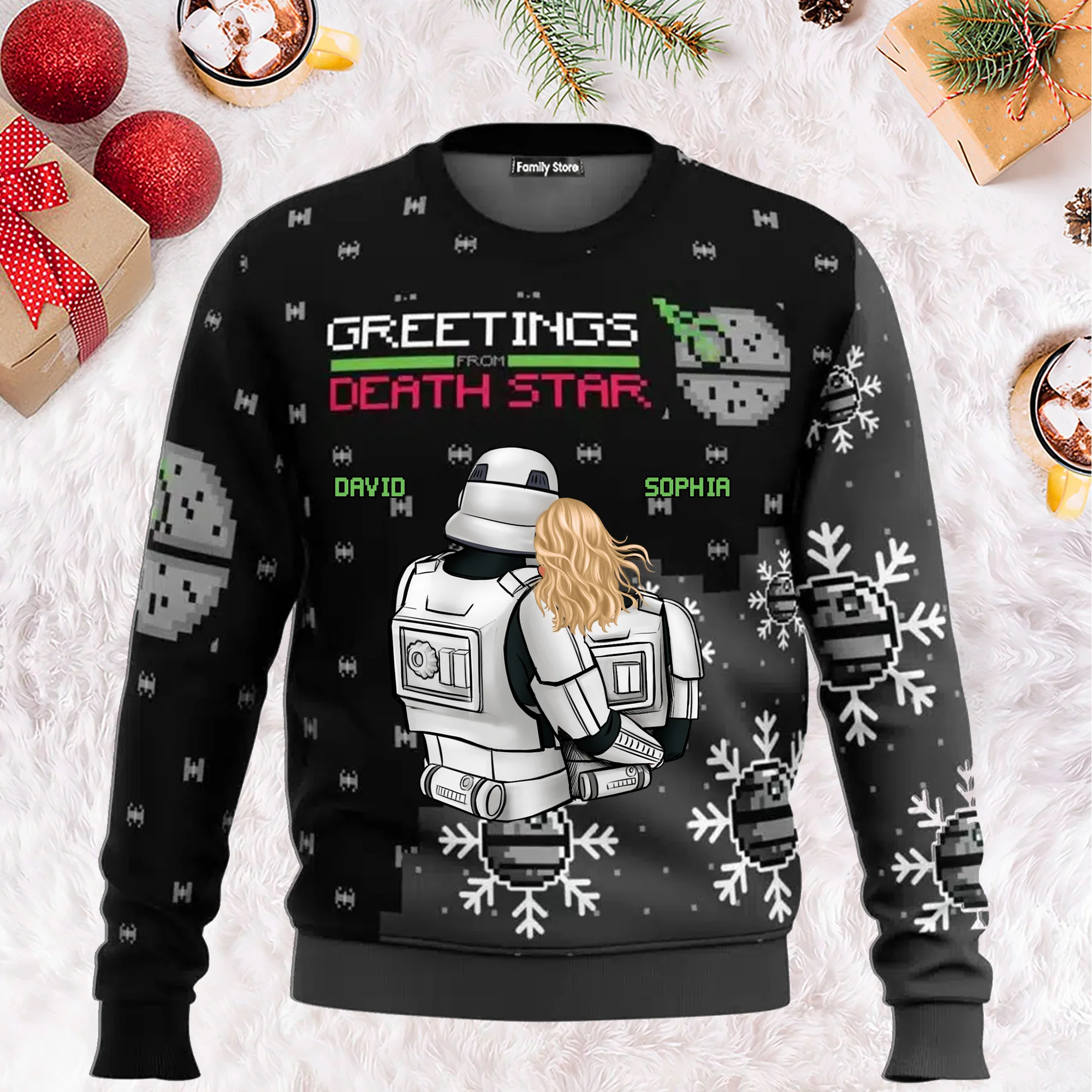 Greetings From Death Star Stwa - Personalized Ugly Sweatshirt - Gift For Couple, Husband Wife, Anniversary CL19 NH96 - Image 2