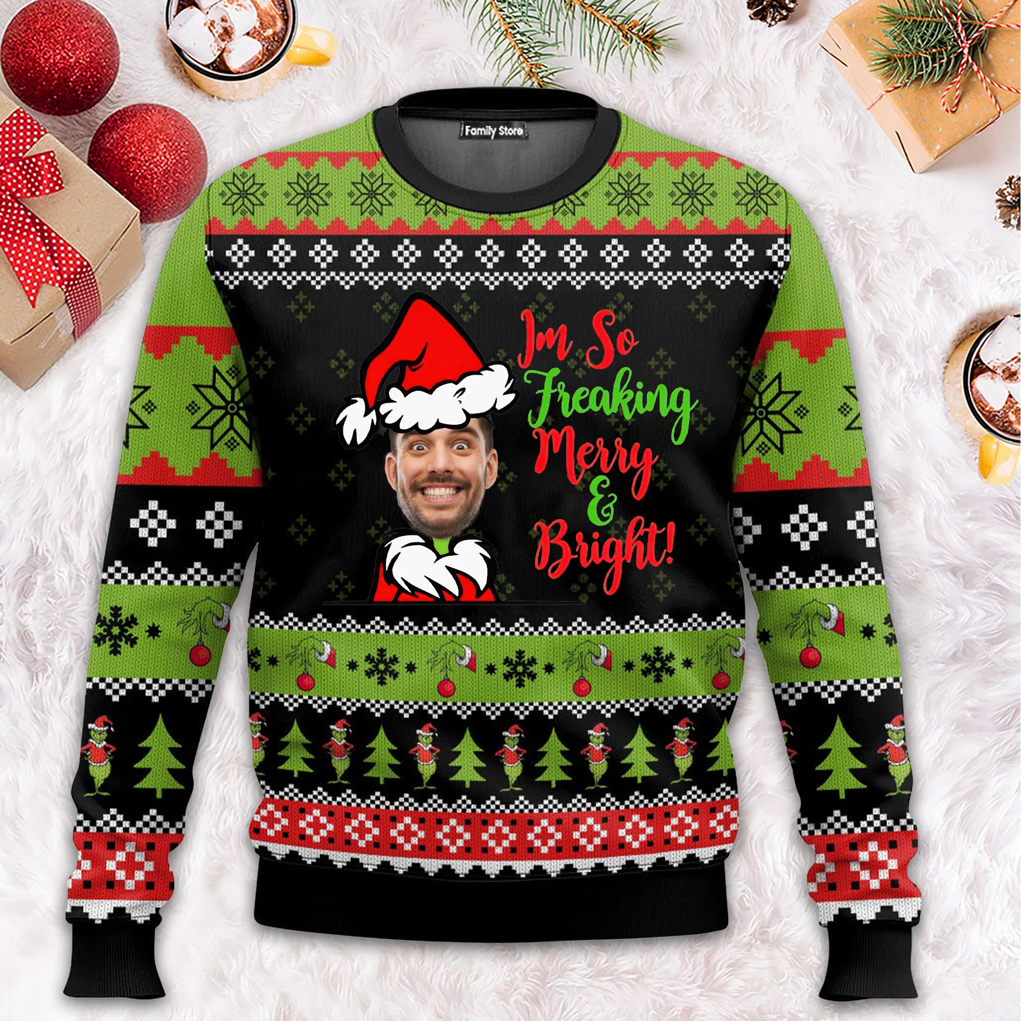 Grinch I'm So Freaking Merry And Bright - Gift For Family Members, Friends - Personalized Ugly Sweater NA94 - Image 2