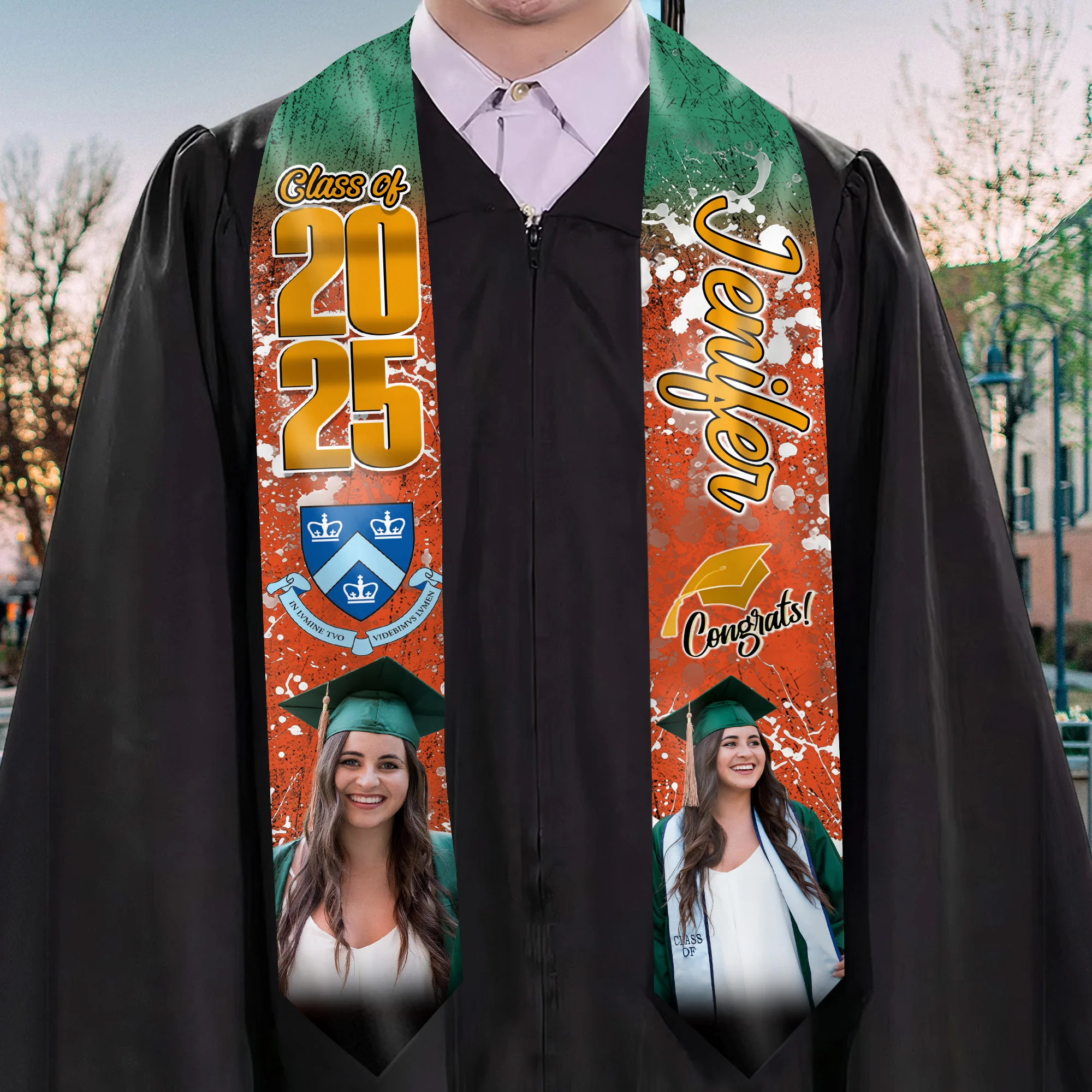 Grunge Graduation - Personalized Graduation Stoles - Graduation Gift, Senior Gift | Custom Photo NH96 - Image 2