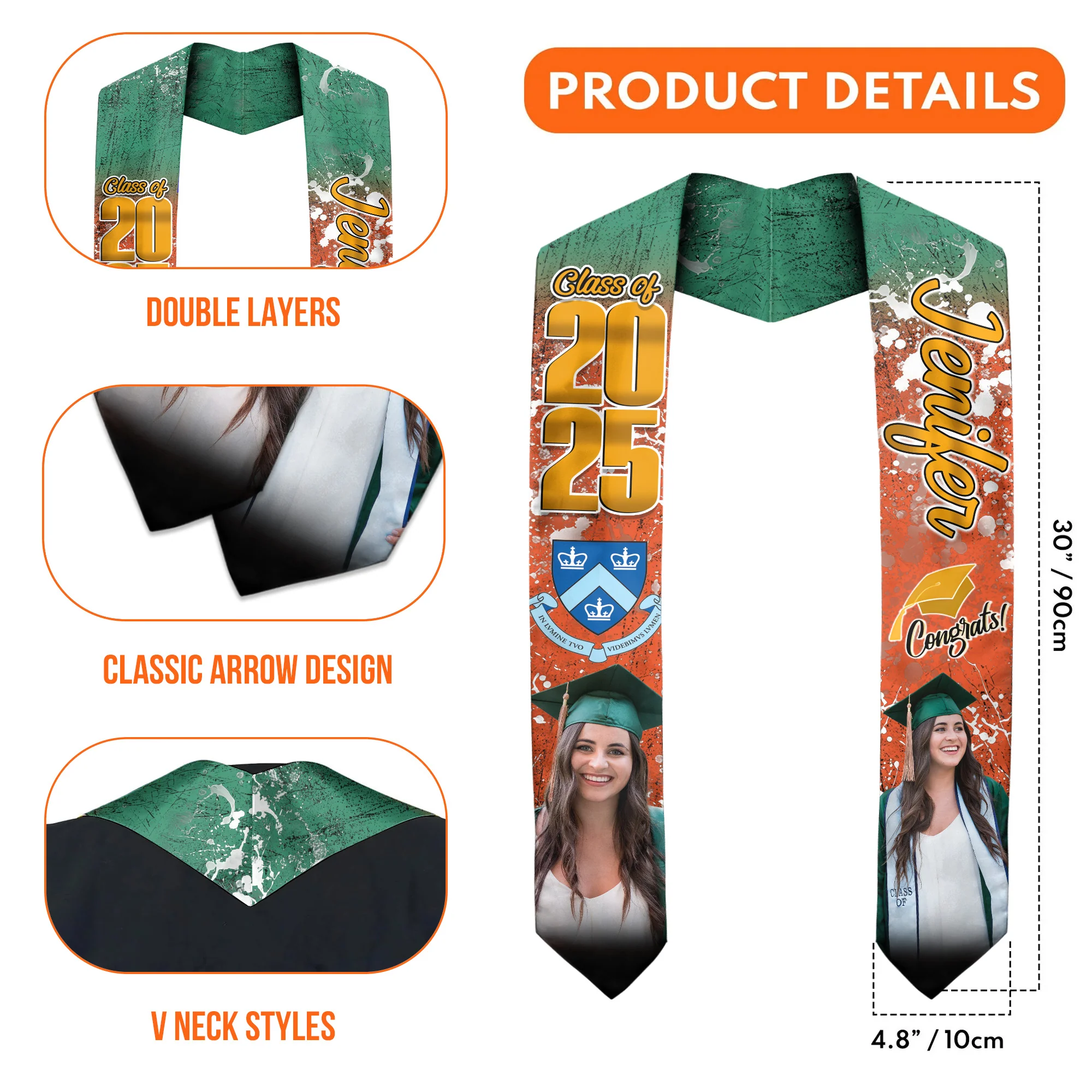 Grunge Graduation - Personalized Graduation Stoles - Graduation Gift, Senior Gift | Custom Photo NH96 - Image 5