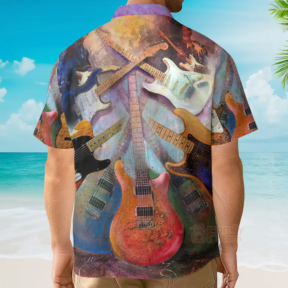 Guitar Abstract Colorful Lover Guitar Art Style Hawaiian Shirt - Image 4