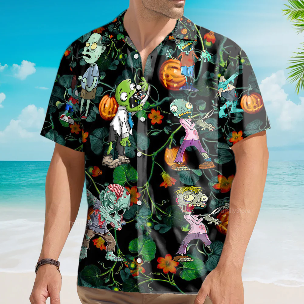 Halloween Zombie Tropical Pumpkin Scary - Hawaiian Shirt - Image 4