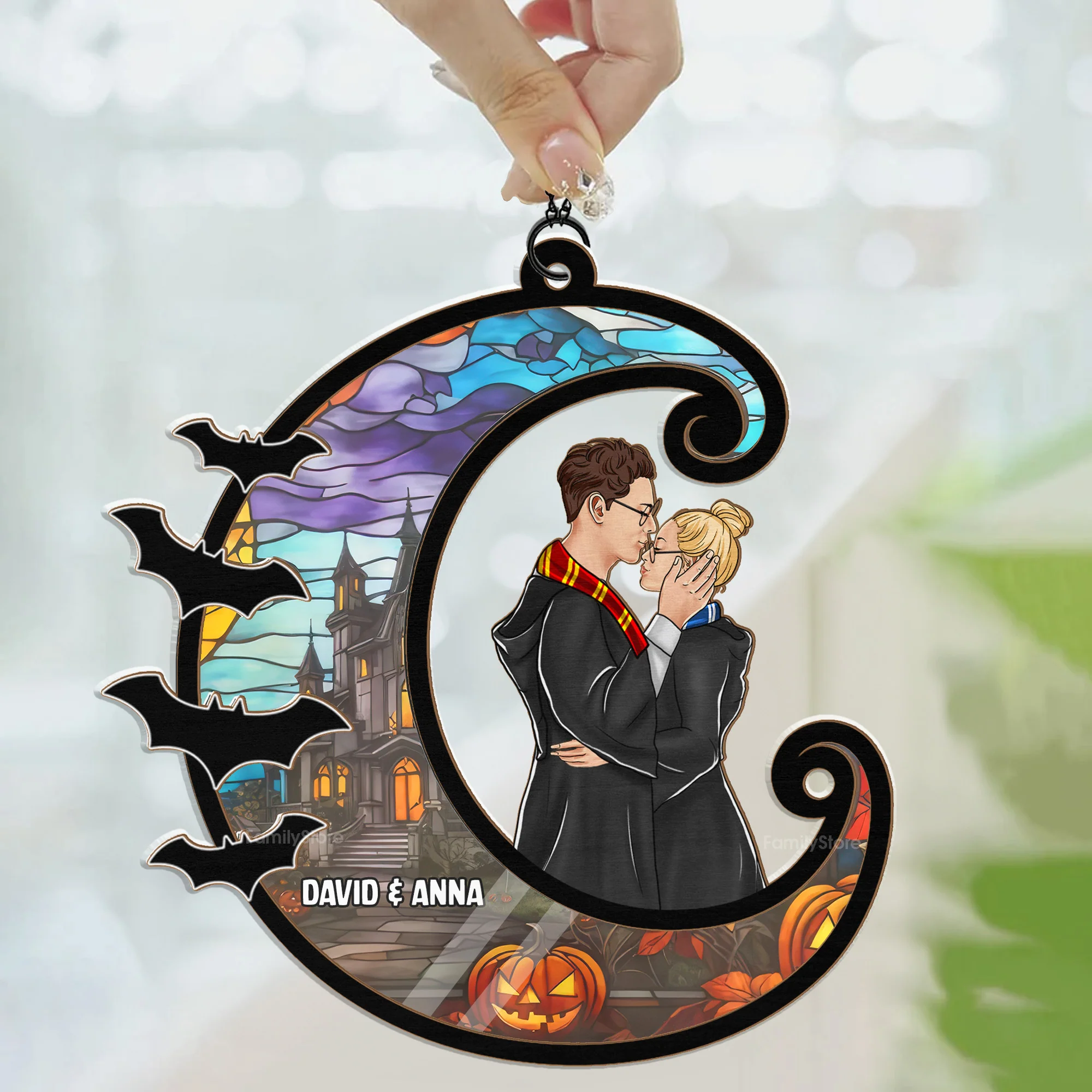 HaPo Wizard And Witch Kissing Couple In Nightmare - Personalized Window Hanging Suncatcher - Gift For Couples | CL20 NL122 - Image 3