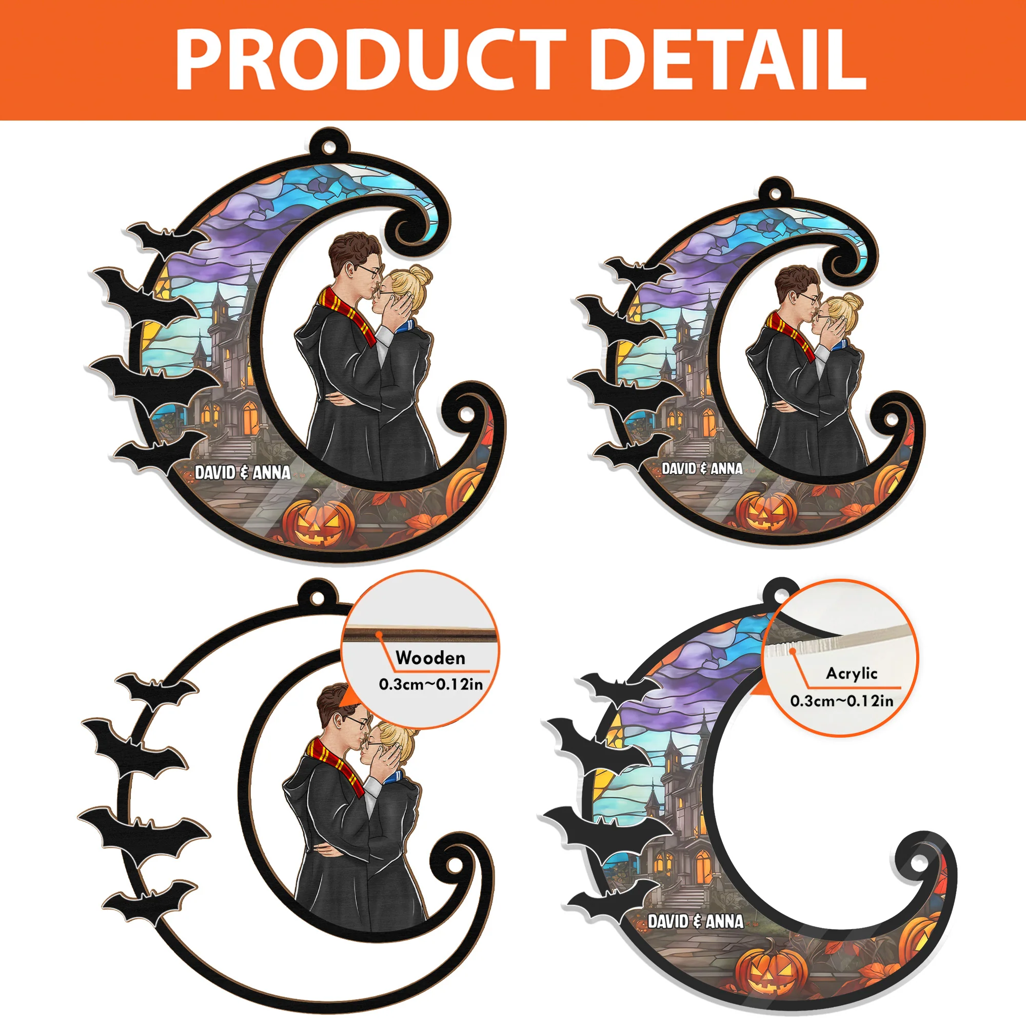 HaPo Wizard And Witch Kissing Couple In Nightmare - Personalized Window Hanging Suncatcher - Gift For Couples | CL20 NL122 - Image 4