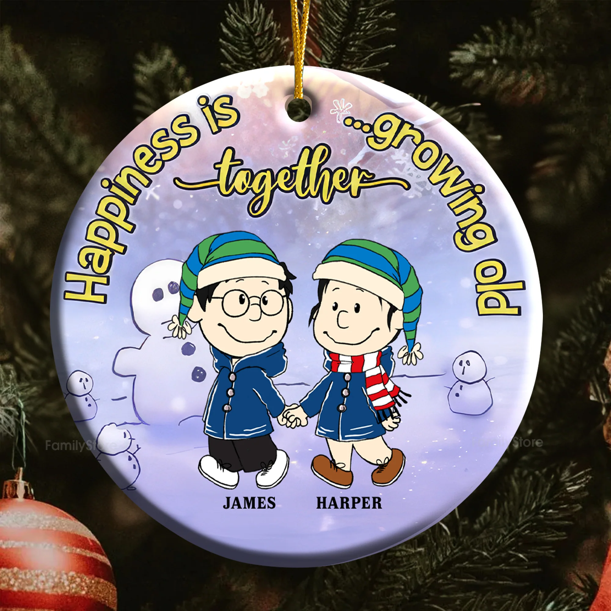 Happiness Is Growing Old Together - Personalized Ceramic Ornament - Gift For Couple, Husband Wife - CL43 NH96