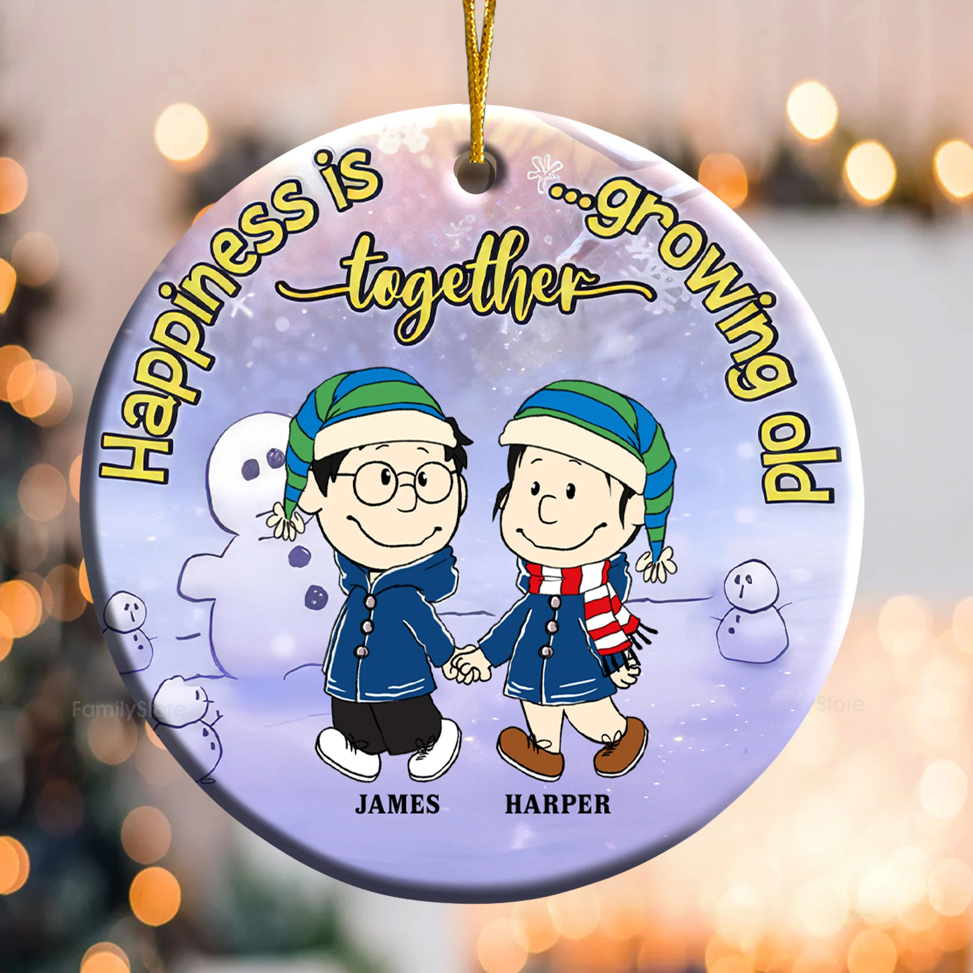 Happiness Is Growing Old Together - Personalized Ceramic Ornament - Gift For Couple, Husband Wife - CL43 NH96 - Image 3