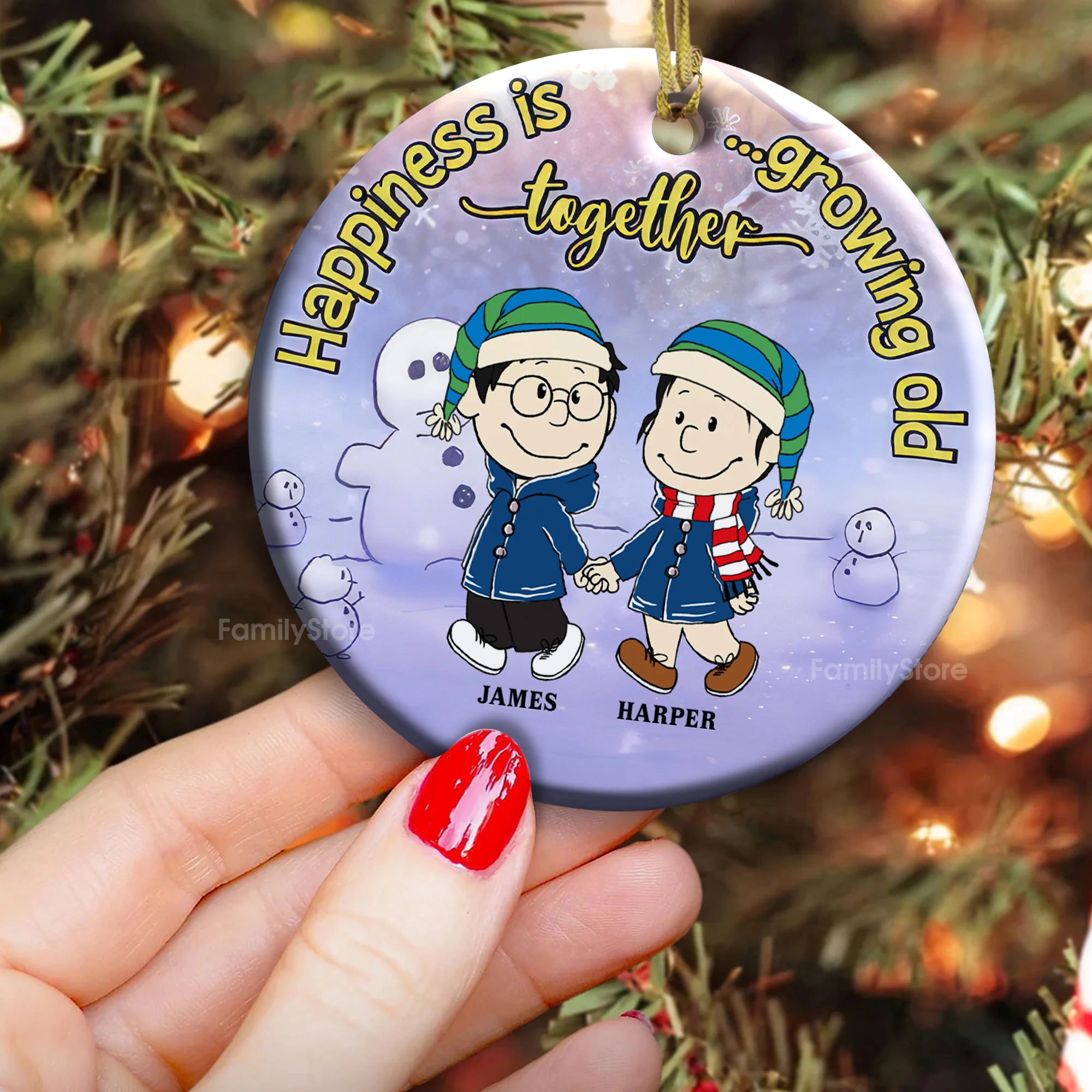 Happiness Is Growing Old Together - Personalized Ceramic Ornament - Gift For Couple, Husband Wife - CL43 NH96 - Image 5